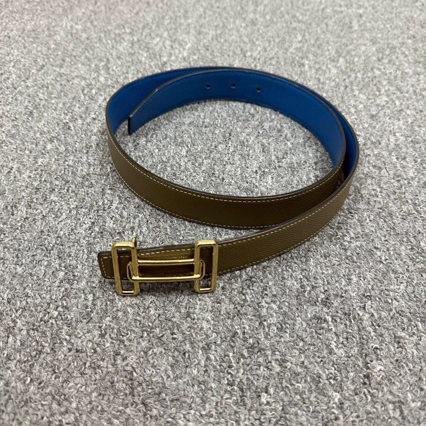 Hermes Hermes gold buckle blue/brown belt 90cm 99 new Size 40 - 1 Thumbnail