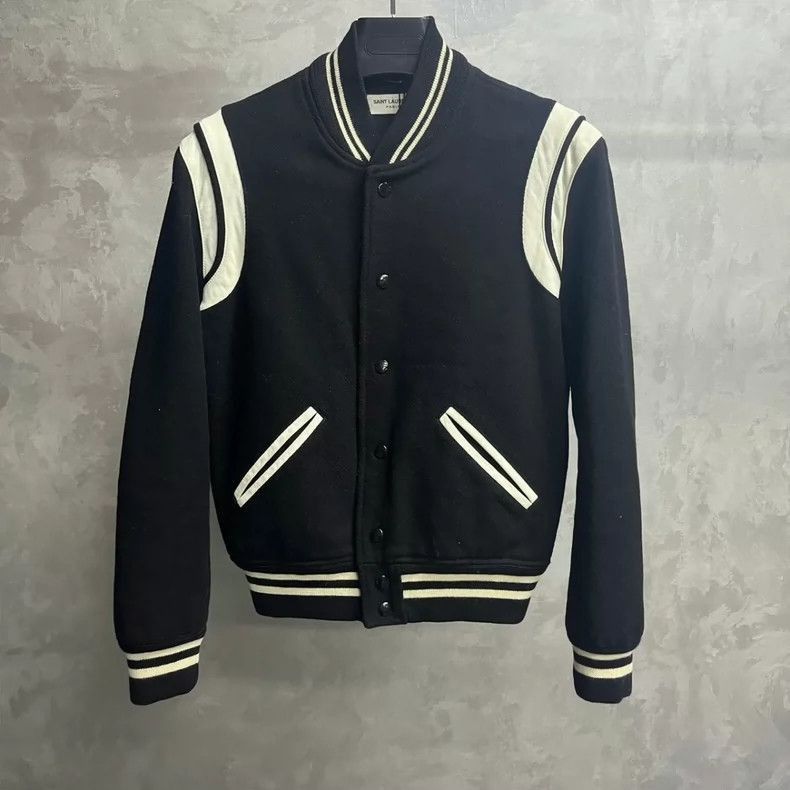 Saint Laurent Paris Saint Laurent Black Stripe Varsity Jacket- Size US L / EU 52-54 / 3 - 1 Thumbnail