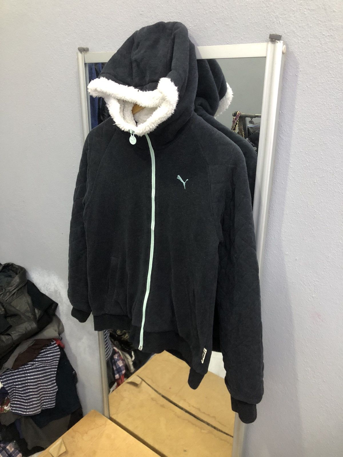 Puma Puma Women’s Sherpa Lined Black Charcoal Quilted Hoodie Size L / US 10 / IT 46 - 2 Thumbnail
