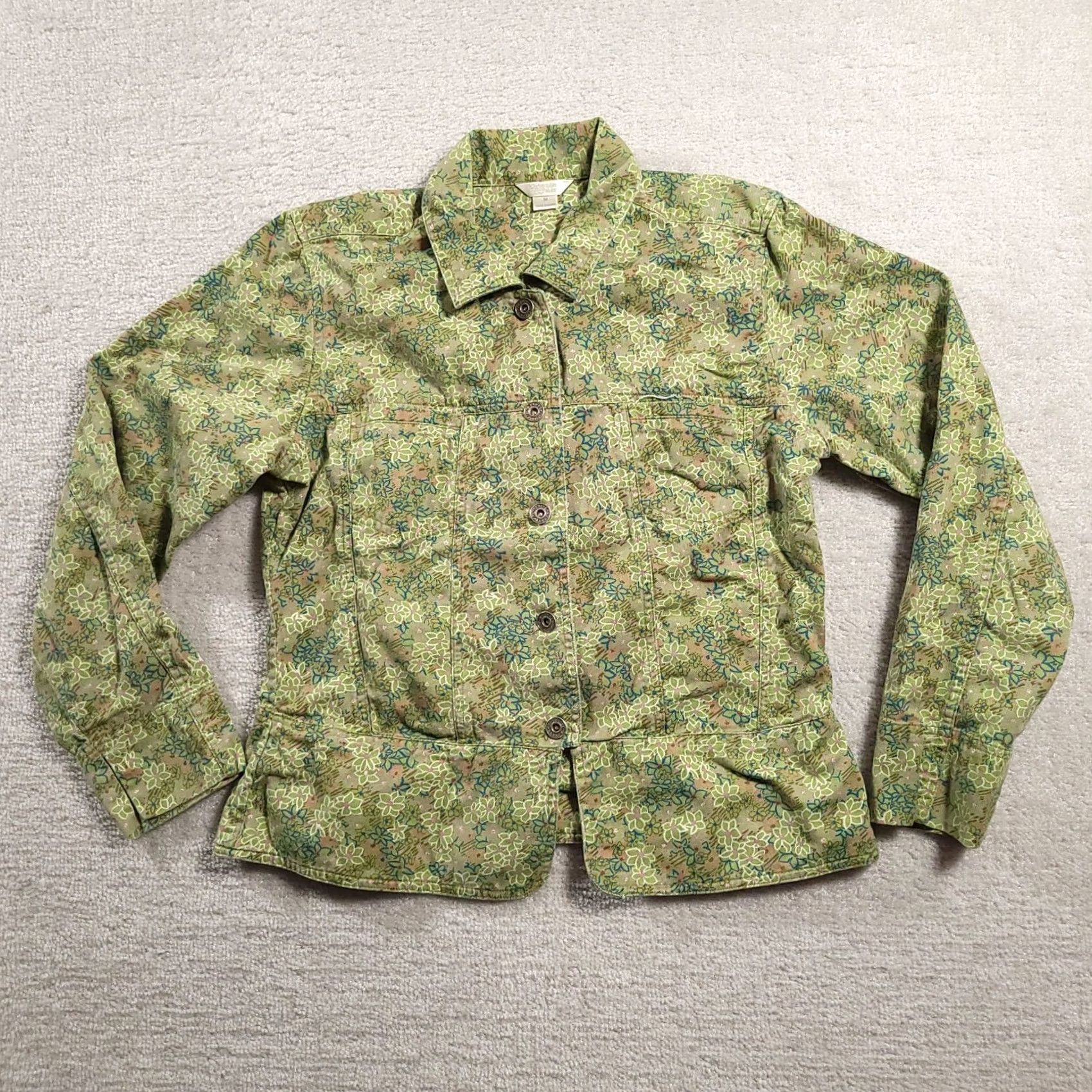 Vintage Christopher & Banks Women Denim Jacket Size M Button Up Floral Y2K Size M / US 6-8 / IT 42-44 - 2 Thumbnail
