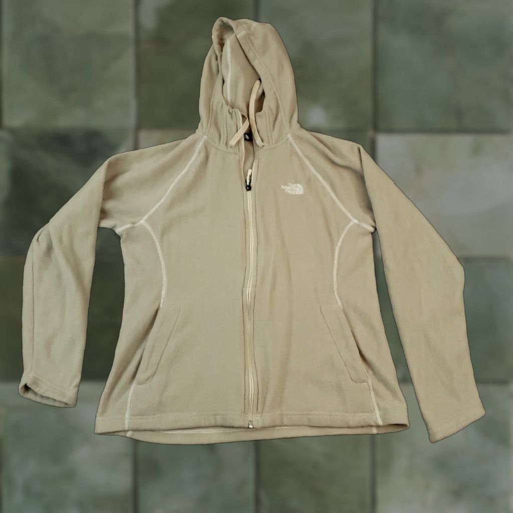 The North Face VINTAGE The North Face Fleece Hoodie Jacket Womens Large Beige Full Zip Mock Neck Casual Size L / US 10 / IT 46 - 1 Thumbnail