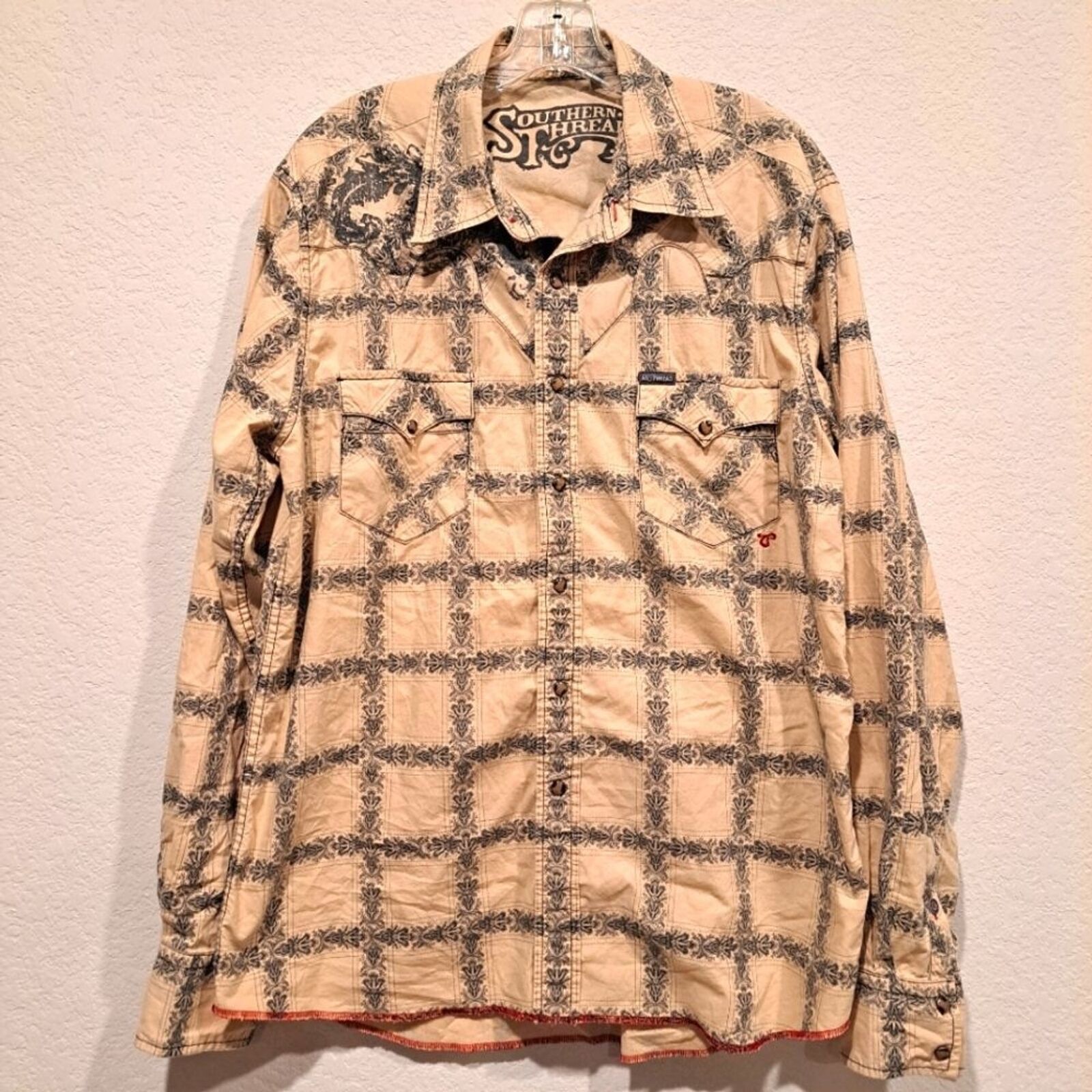 Other Southern Thread pearl snap western cowboy shirt tan men's L Size US L / EU 52-54 / 3 - 1 Thumbnail