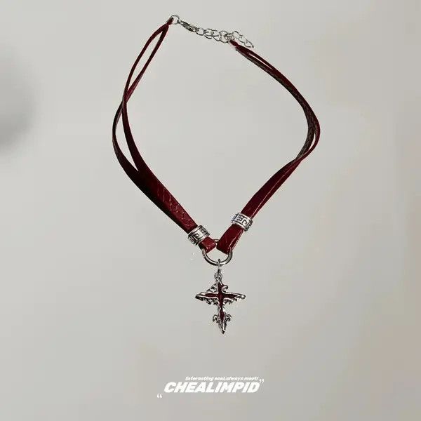 Jewelry Red Leather Cross Charm Choker Necklace, Gothic Jewelry Size ONE SIZE - 4 Thumbnail
