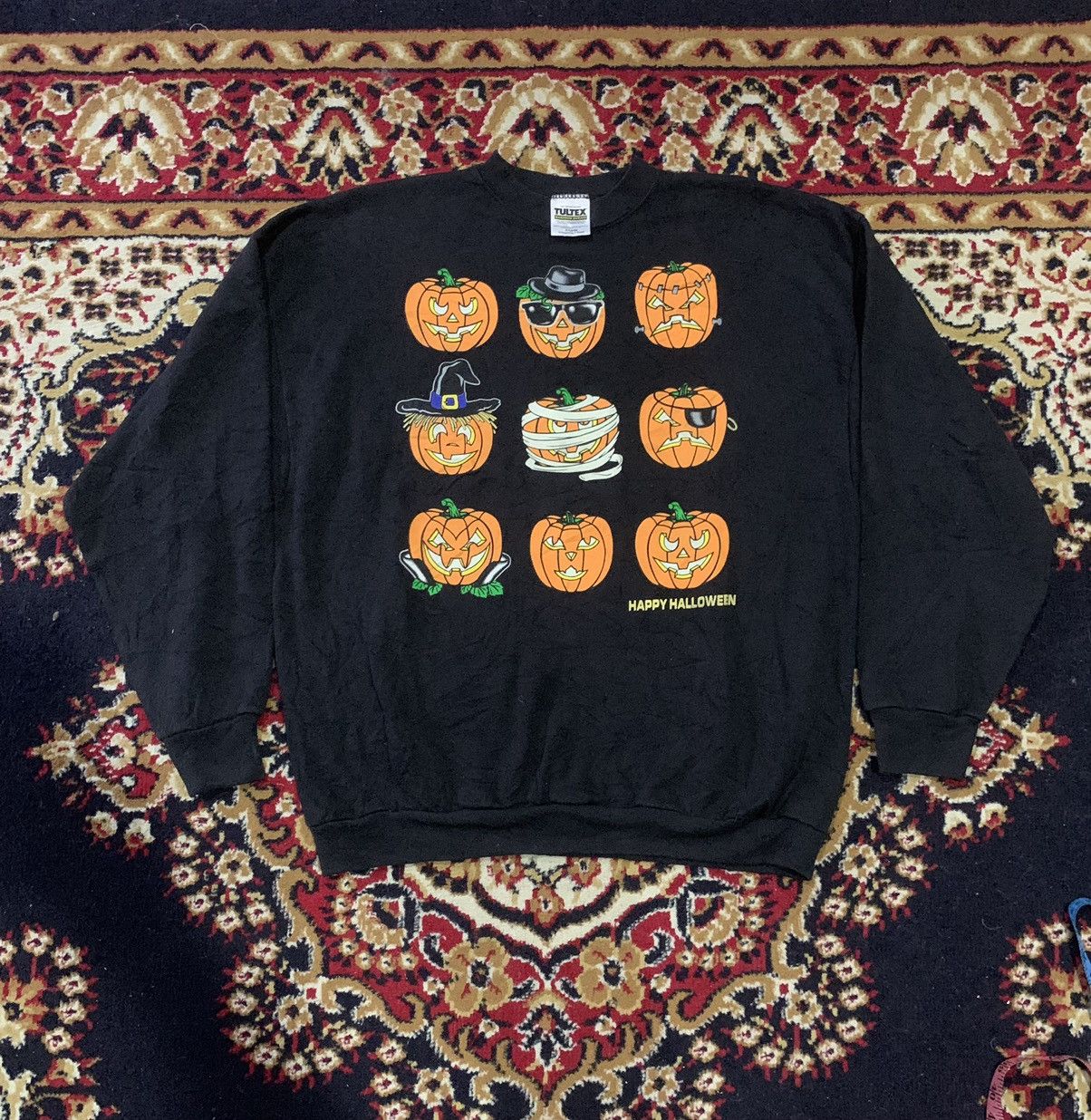 Tultex × Vintage 🔥Rare Vintage 90s Happy Hollowen Sweatshirt Size US XL / EU 56 / 4 - 1 Thumbnail
