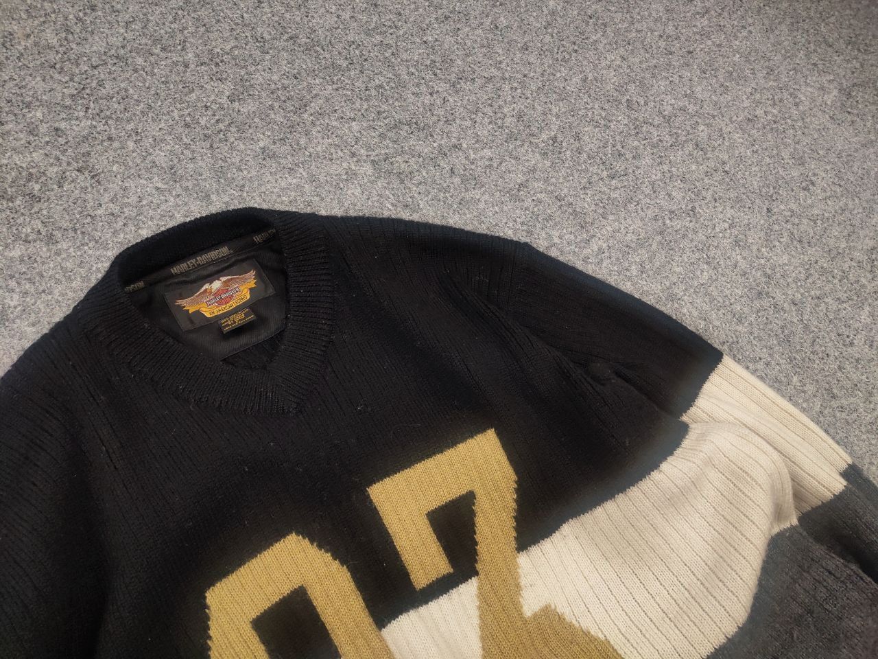 Harley Davidson Harley-Davidson Vintage Knit Sweater Striped V-Neck Japan Size US L / EU 52-54 / 3 - 5 Thumbnail