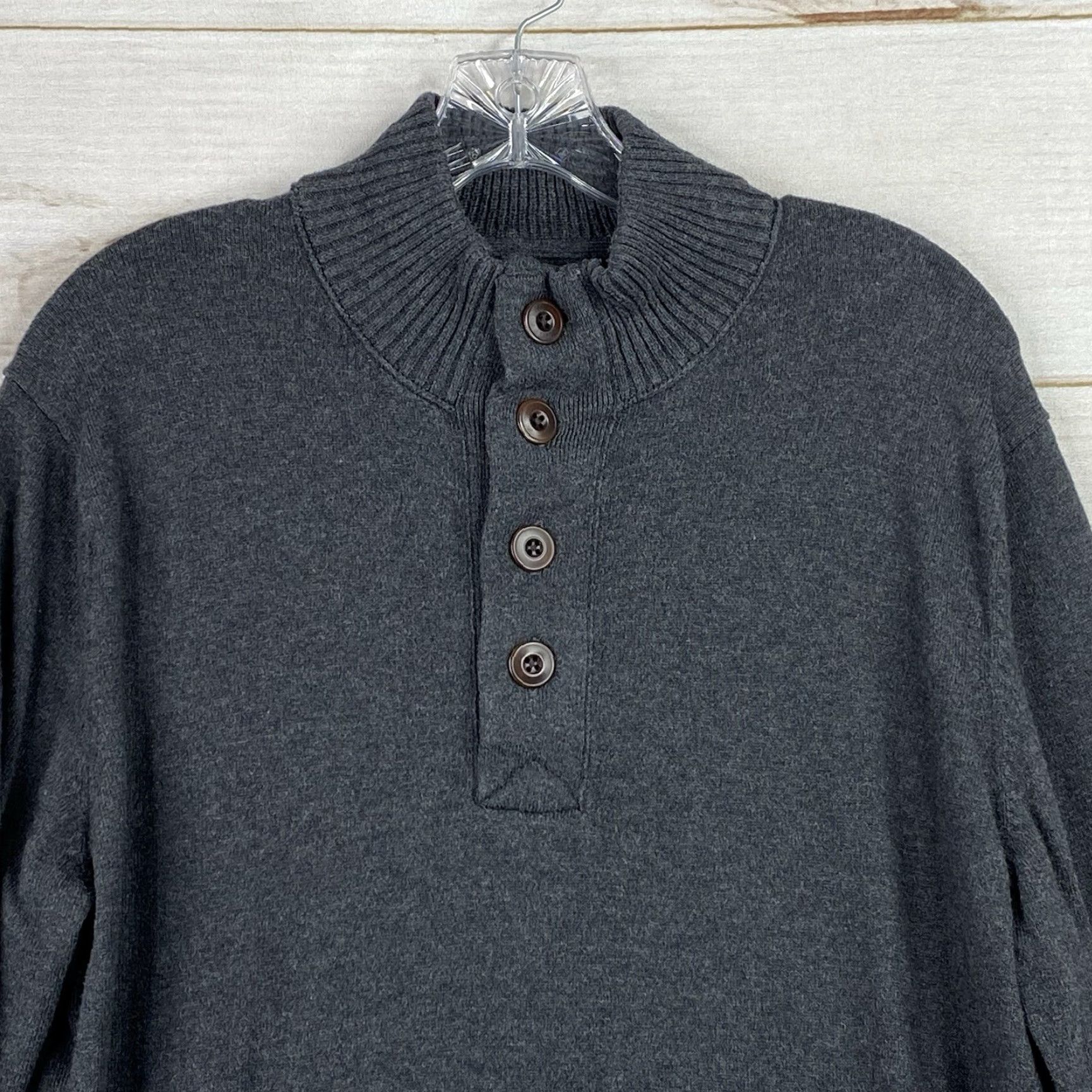 Eddie Bauer Eddie Bauer Sweater Henley 1/4 Zip Mens L Gray Cotton Cashmere Fisherman Mock Neck Size US L / EU 52-54 / 3 - 2 Thumbnail