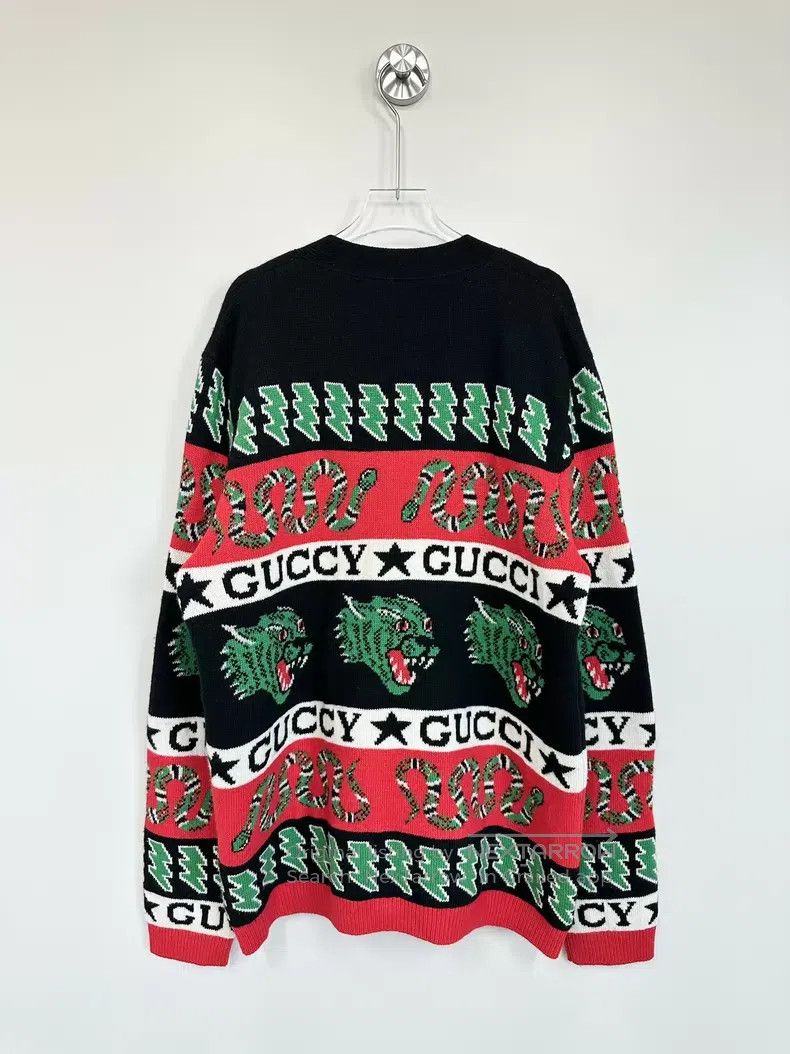 Gucci Gucci Classic striped animal full-print knitted cardigan j Size US S / EU 44-46 / 1 - 2 Thumbnail