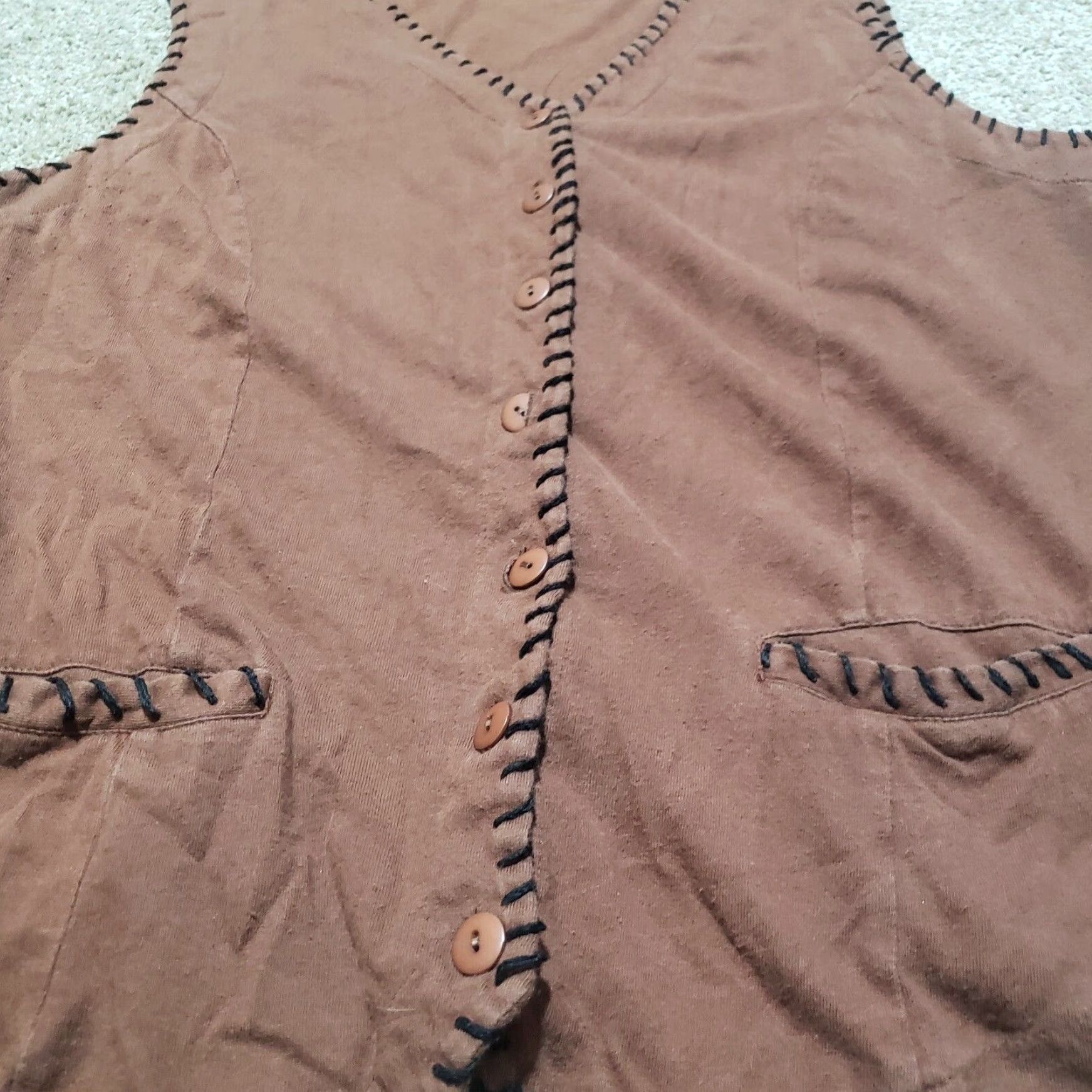 Vintage Styles TOGO Brown Western Button Up Cardigan Round Neck Sleeveless Women's M Size M / US 6-8 / IT 42-44 - 3 Thumbnail