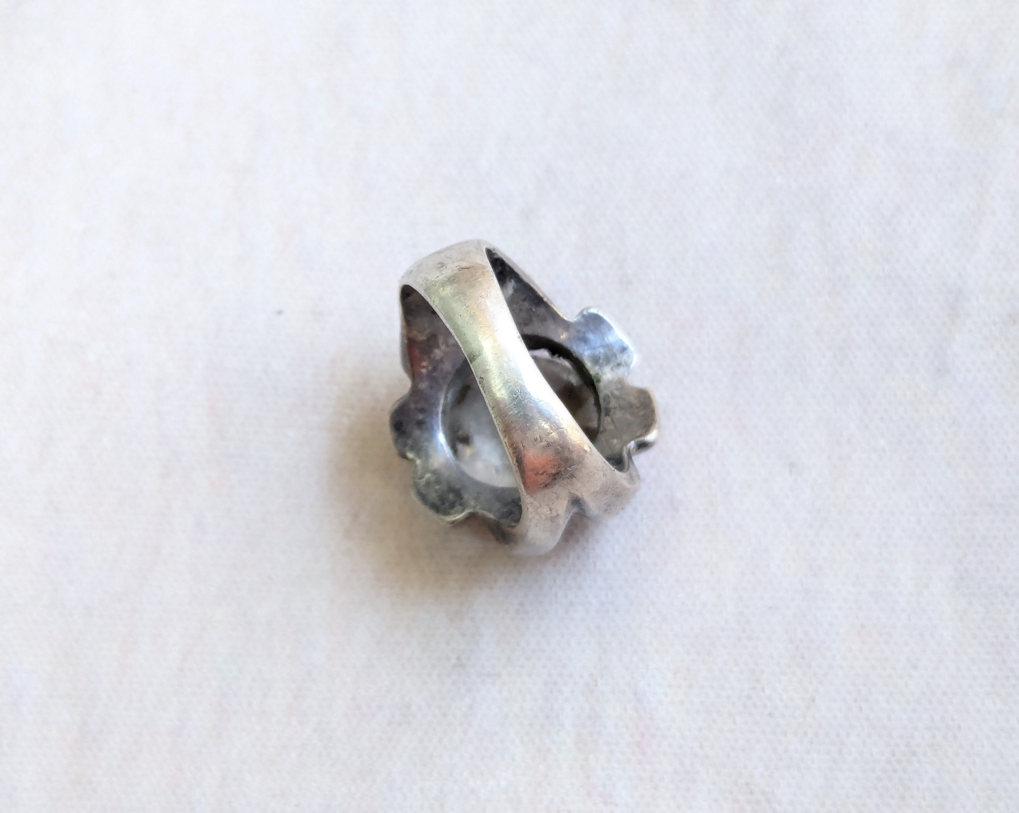 Jewelry Vintage Sterling Silver Ring Quartz Mexico Round Size ONE SIZE - 3 Thumbnail