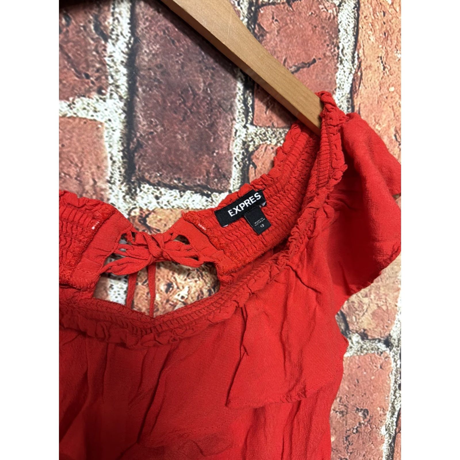 Express Express Women's Red Off Shoulder Short Sleeve Dress Size 12 Size 34" / US 12 / IT 48 - 2 Thumbnail