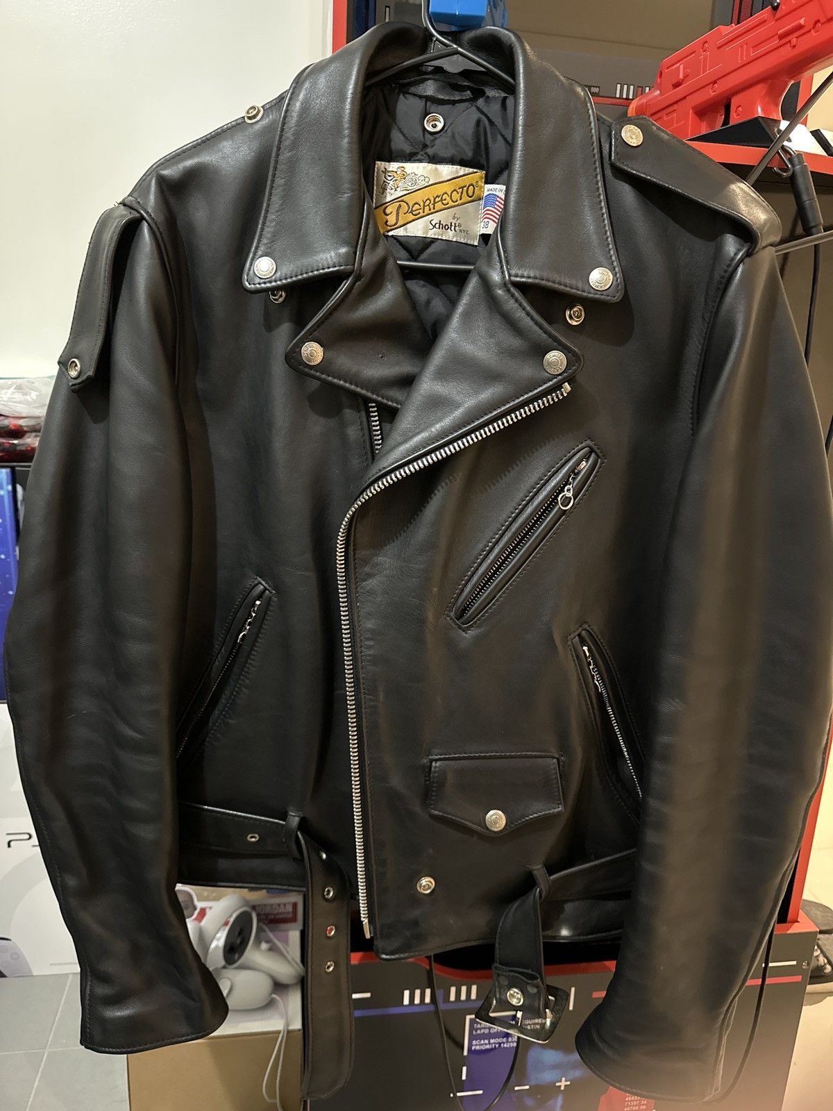 image of Schott “Perfecto” Leather Jacket in Black, Men's (Size Medium)