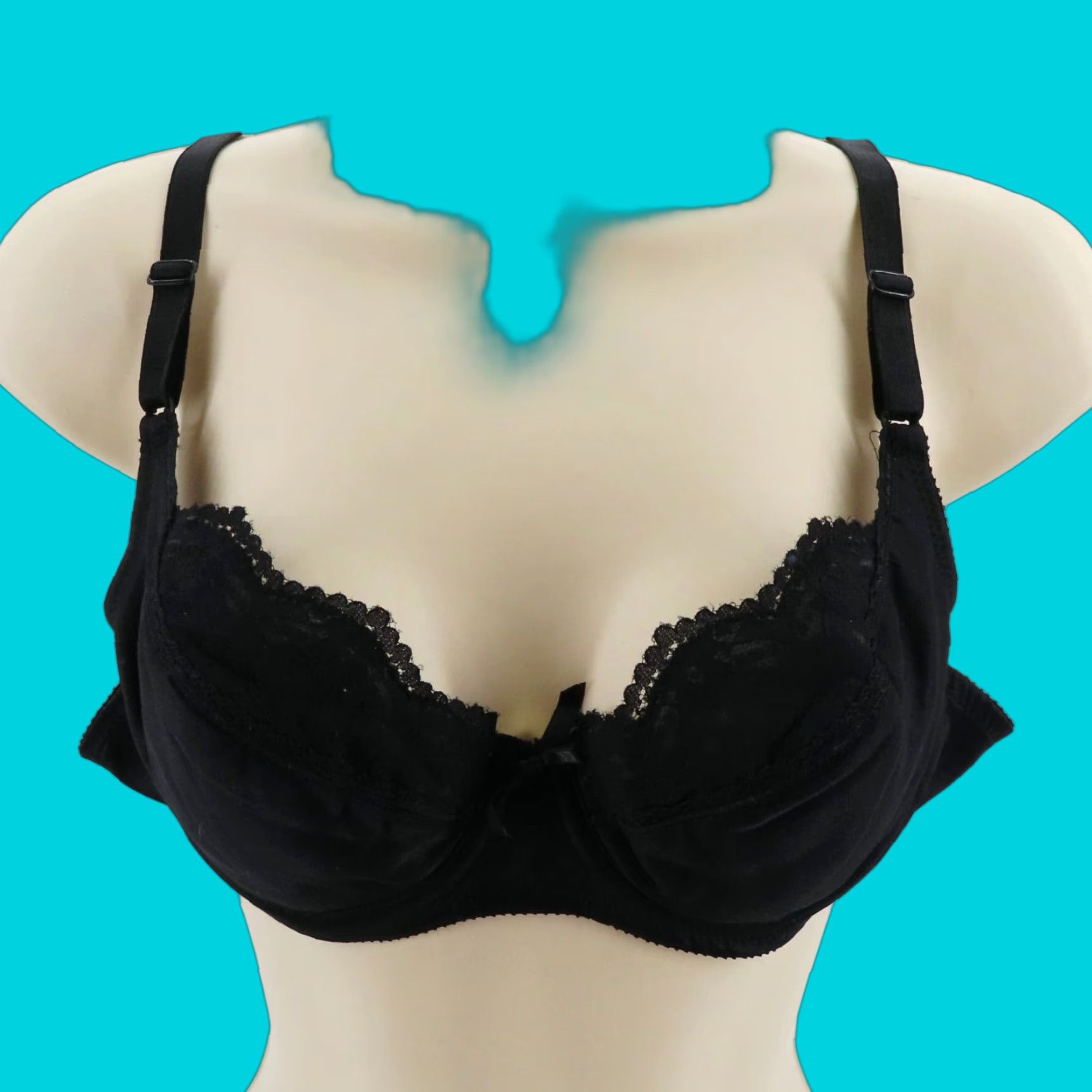 Vintage VINTAGE Gelmart Bra 36B Black Lace Underwire Padded Balconette Womens Size ONE SIZE - 1 Thumbnail
