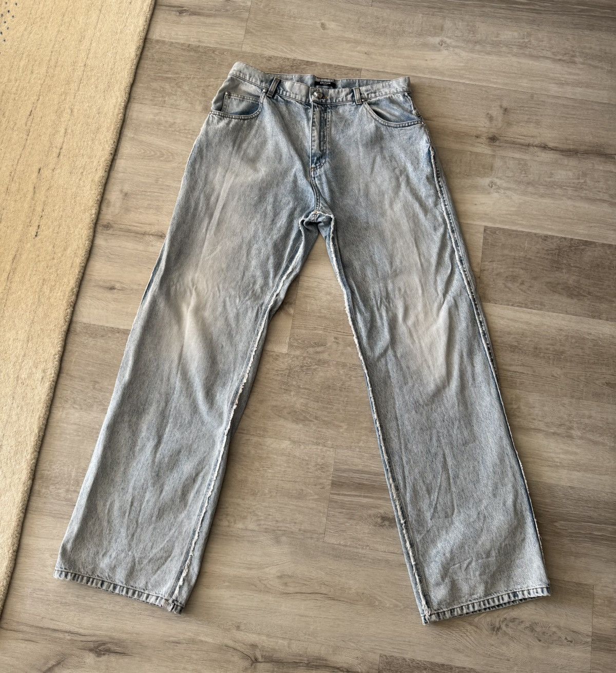 Balmain Loose Vintage Wash Straight Leg Denim Jeans - 32”