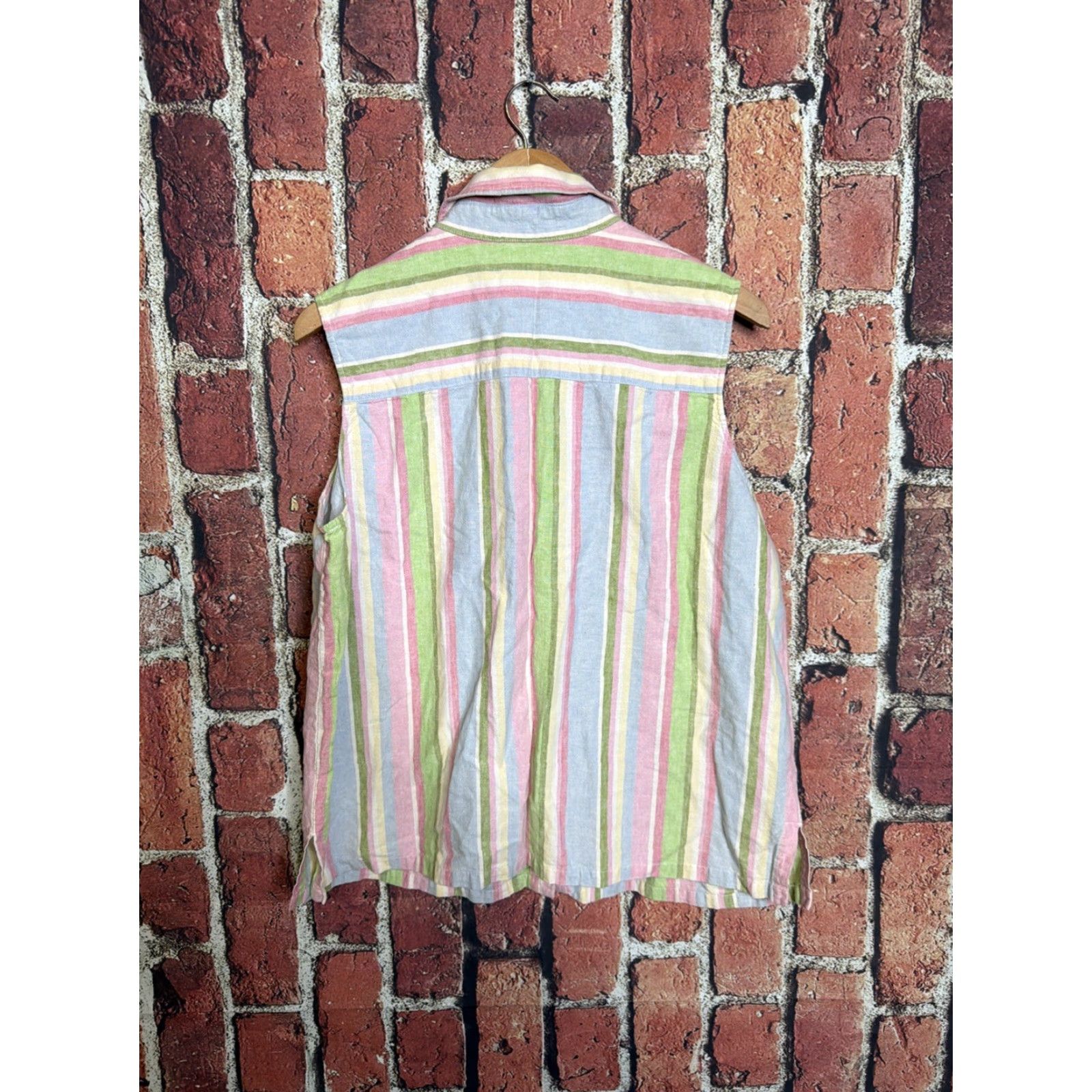 Jones New York VINTAGE Jones New York Linen Blend Striped Sleeveless Button Down Top Sz 16W Pastel Women Short Sleeve? Size XXL / US 16-18 / IT 52-54 - 3 Thumbnail