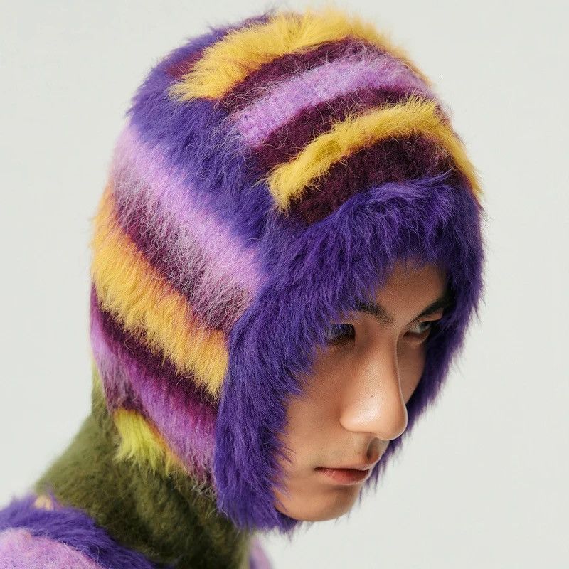 Designer × Vintage Wool Plush Fluffy Balaclava Ski Mask Retro Unisex Beanies Size ONE SIZE - 8 Thumbnail