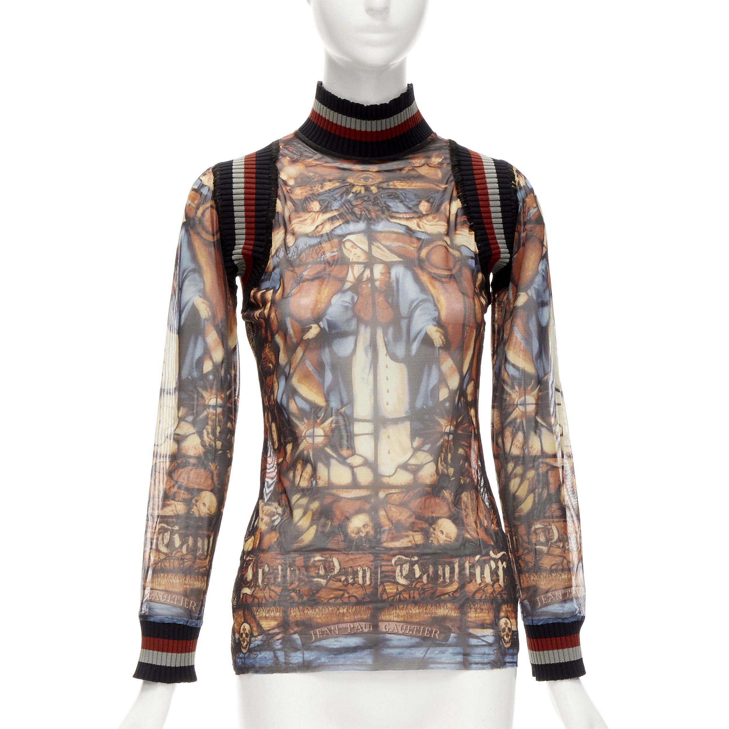 Jean Paul Gaultier JEAN PAUL GAULTIER FEMME gothic logo colorful Cathedral mesh ribbed top IT40 S Size S / US 4 / IT 40 - 1 Thumbnail