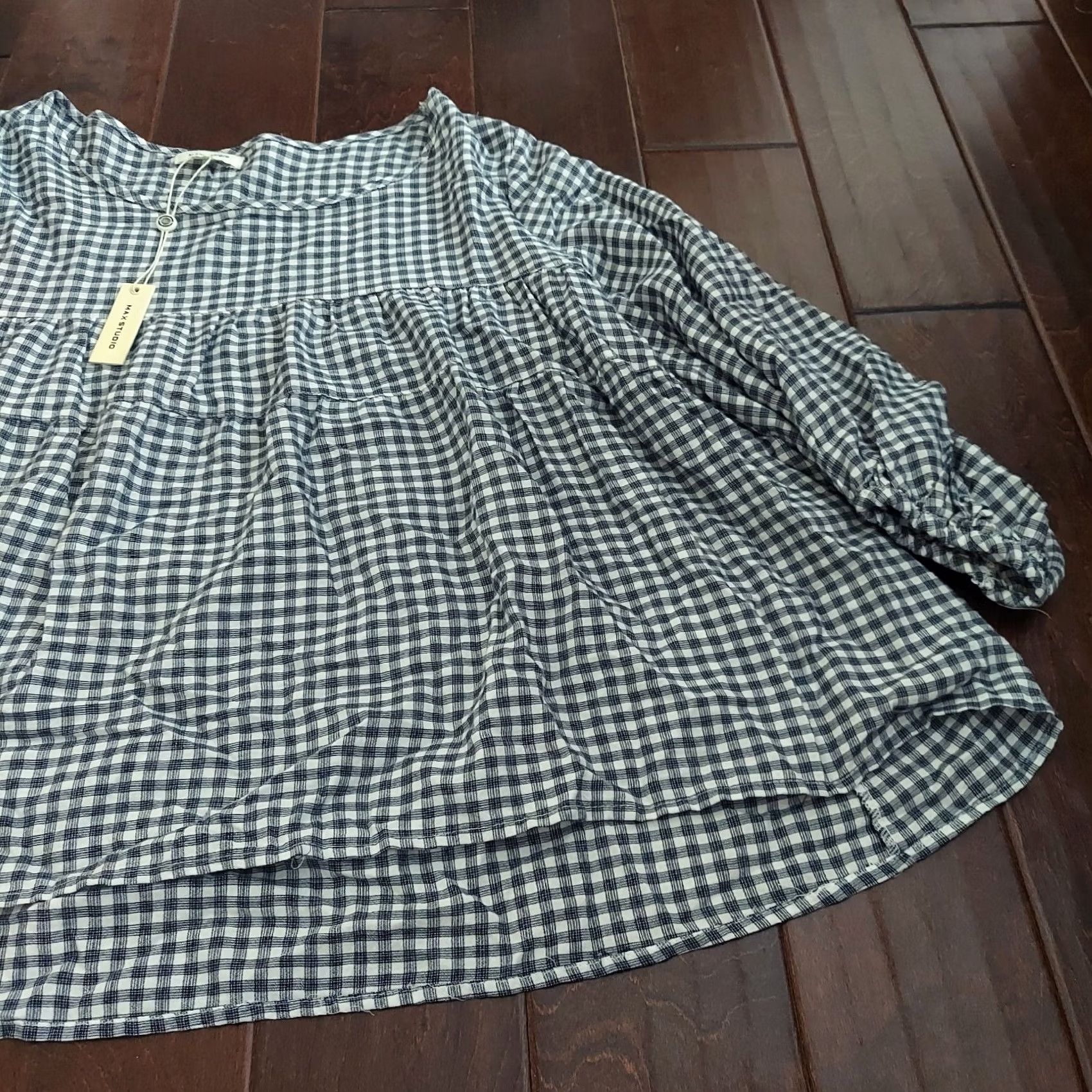 Vintage Max Studio Top Blue White Geometric 3/4 Sleeve M Regular Womens New With Tags Size M / US 6-8 / IT 42-44 - 3 Thumbnail