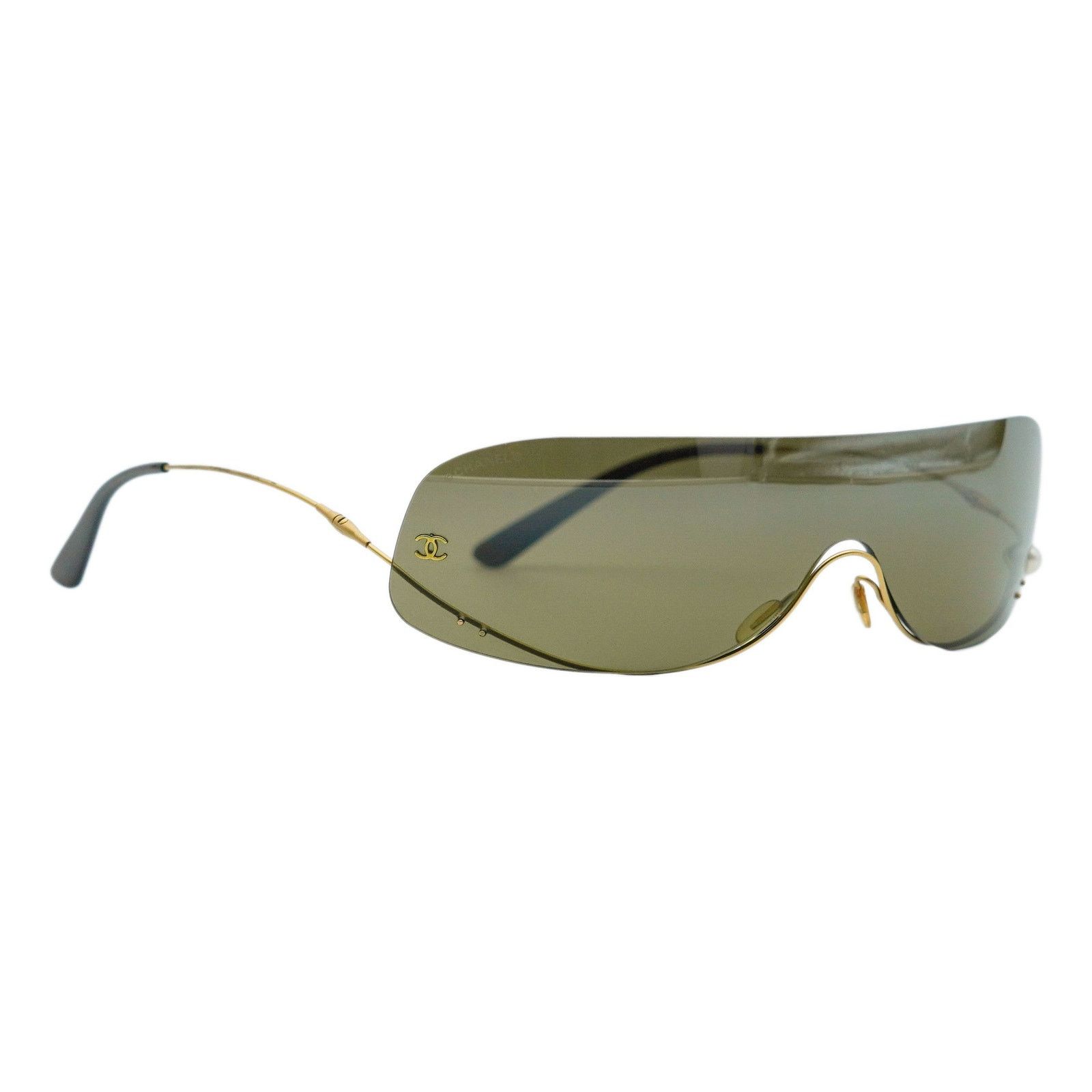 Vintage Chanel 4054 Gold Rimless Shield CC Logo Sunglasses