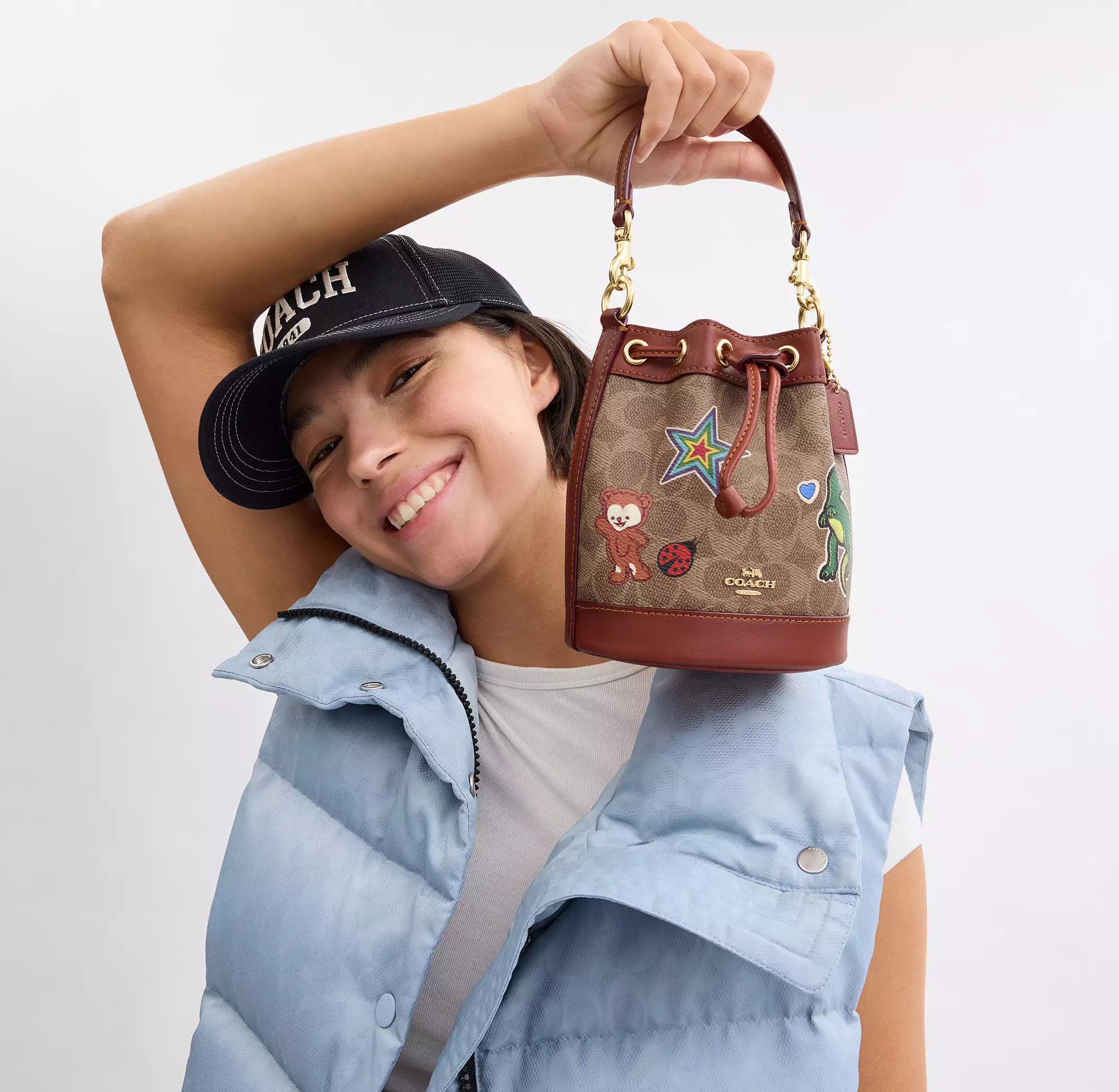 Coach Mini Bucket Bag In Signature Canvas With Sticker Print Size ONE SIZE - 4 Thumbnail