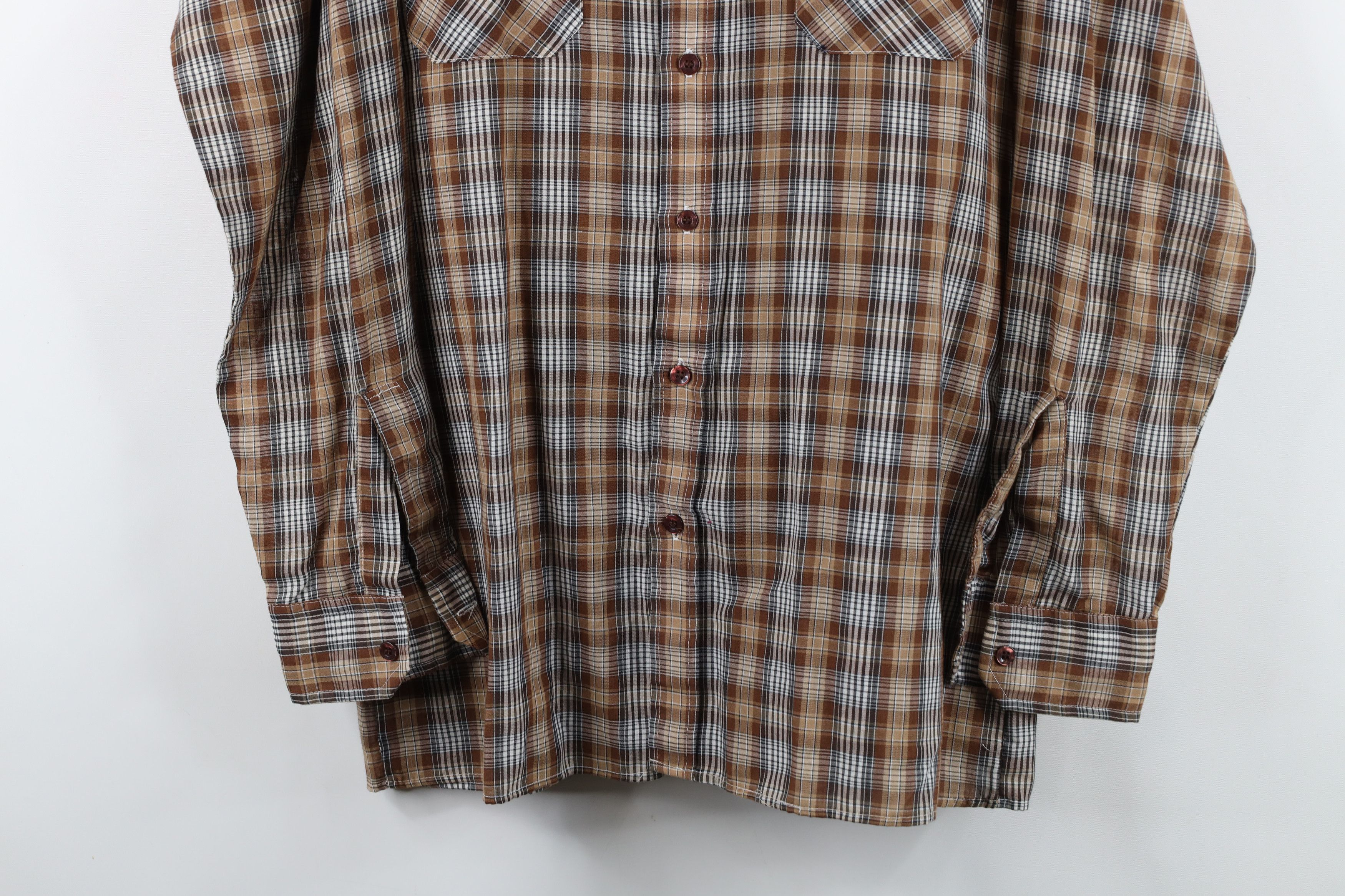 Vintage Vintage 70s Streetwear Collared Button Shirt Brown Plaid Size US M / EU 48-50 / 2 - 3 Thumbnail