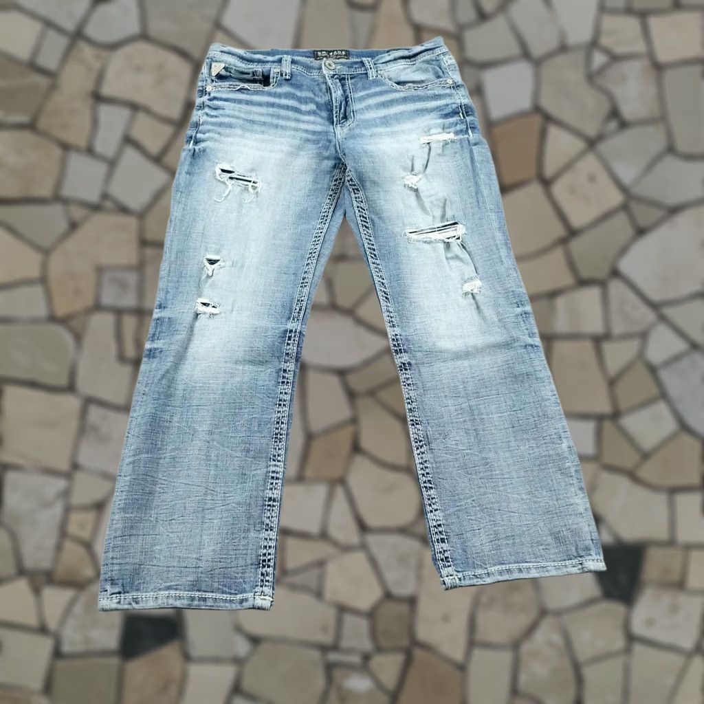 Vintage Salvage Supply Co Jeans Mens 36x30 Blue Denim Mayhem Bootcut Distressed Buckle Size US 36 / EU 52 - 1 Thumbnail