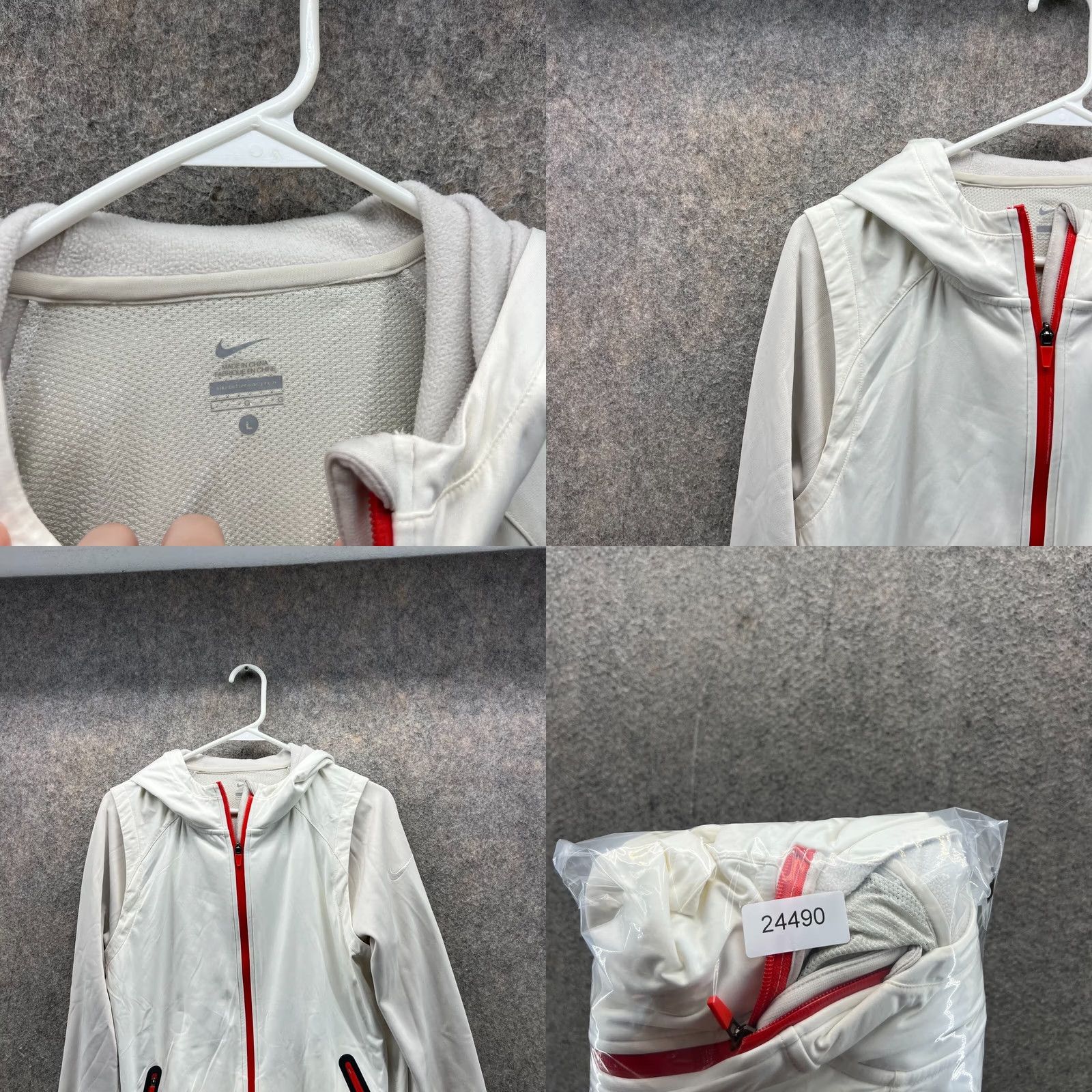 Nike VINTAGE Nike Sweater Womens L White Women Red Full Zip Hooded Jacket Running Vented Dri Fit Size L / US 10 / IT 46 - 8 Thumbnail