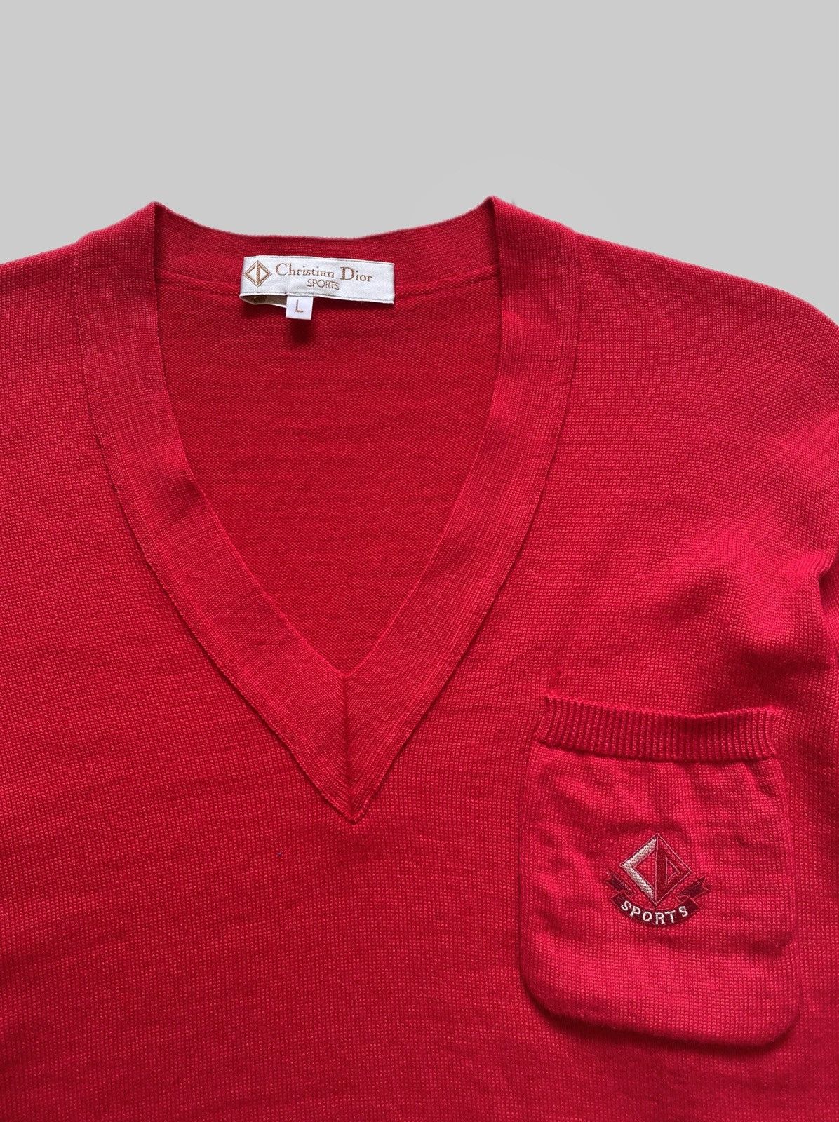 Christian Dior Monsieur × Vintage Vintage Christian Dior Sports V-Neck Knit Sweater - Red Size L / US 10 / IT 46 - 2 Thumbnail