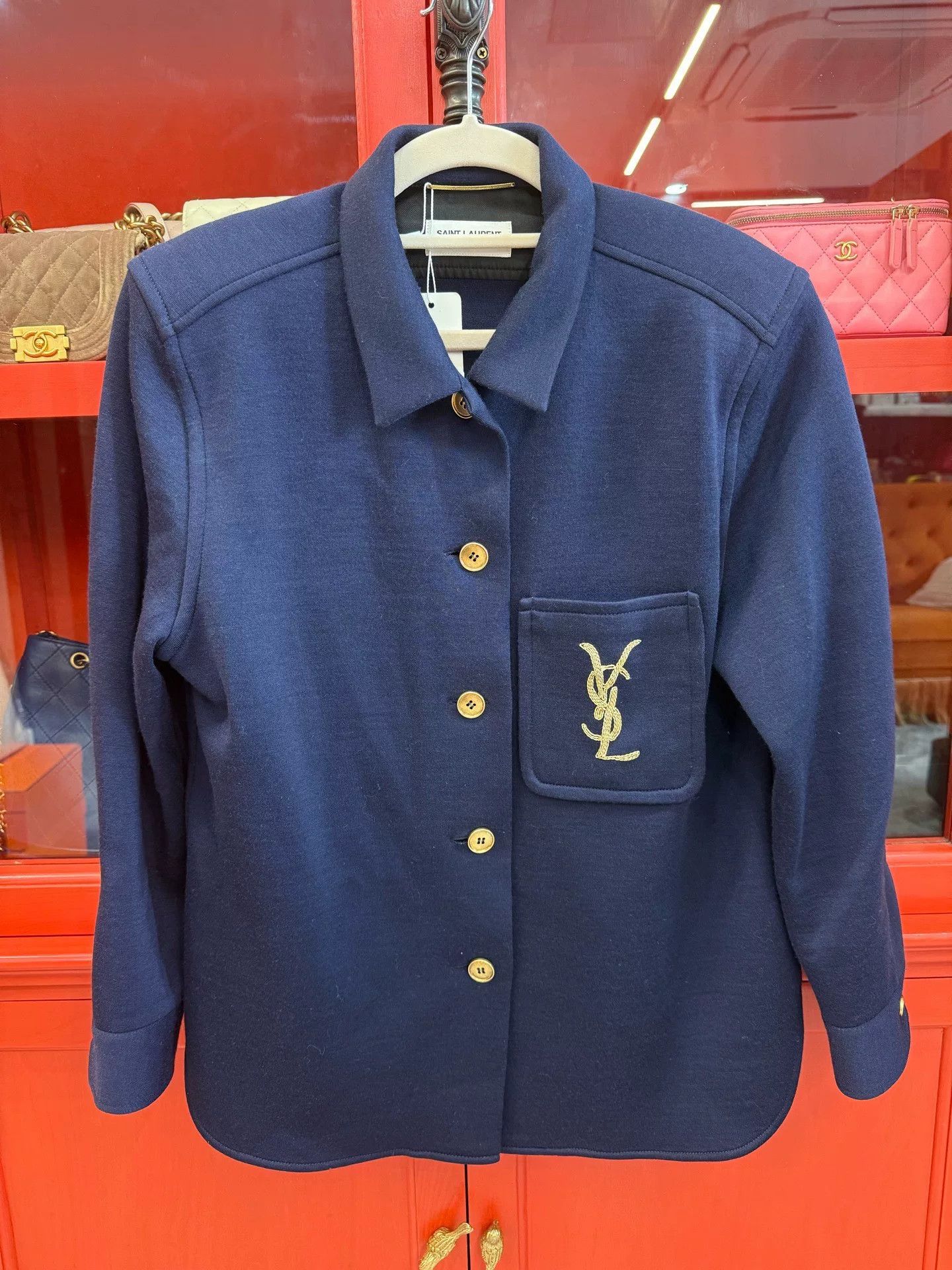 Saint Laurent Paris Saint Laurent Navy Wool Shirt Size XS / US 0-2 / IT 36-38 - 1 Thumbnail