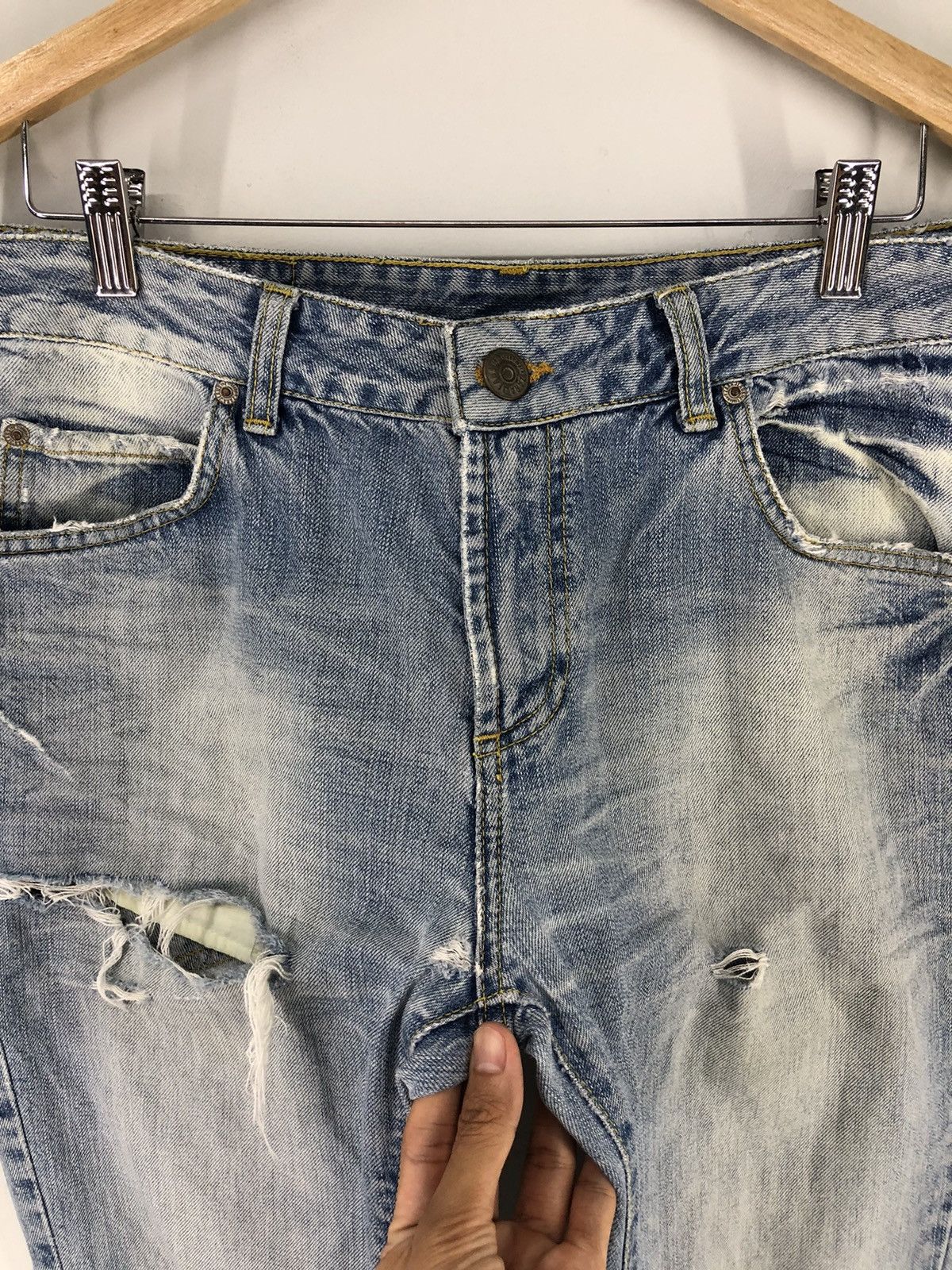 Zara Zara Regular Fit Skull Distressed Faded Blue Jeans Size US 34 / EU 50 - 6 Thumbnail