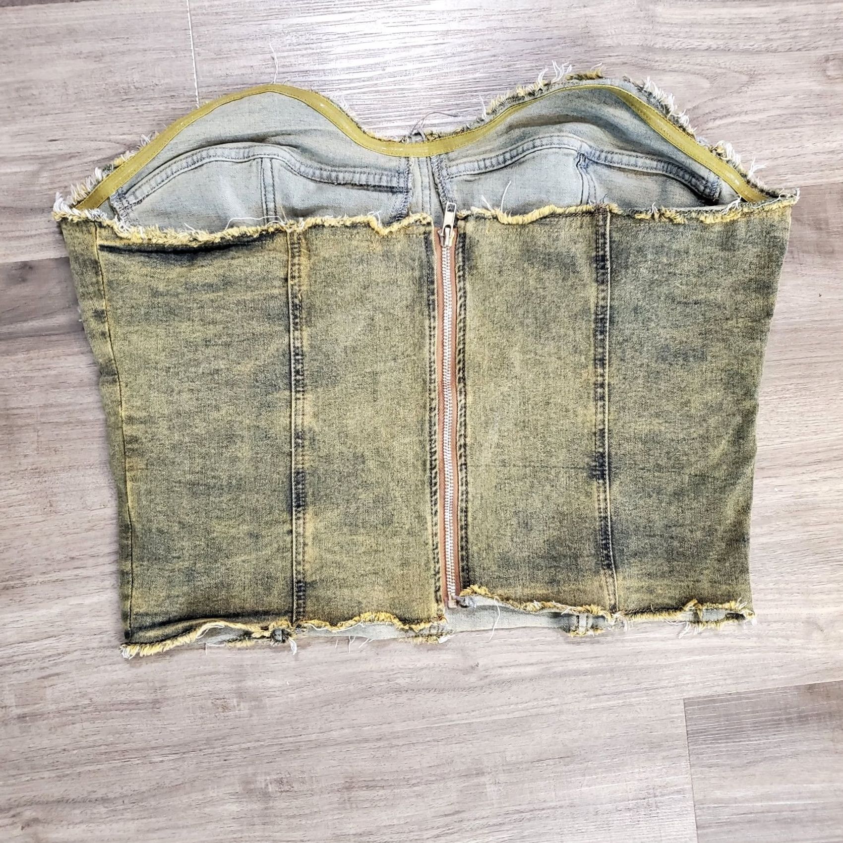 Fashion Nova Fashion Nova Womens 3X Yellow Acid Washed Denim Tube Top Corset 80s Size XXL / US 16-18 / IT 52-54 - 4 Thumbnail