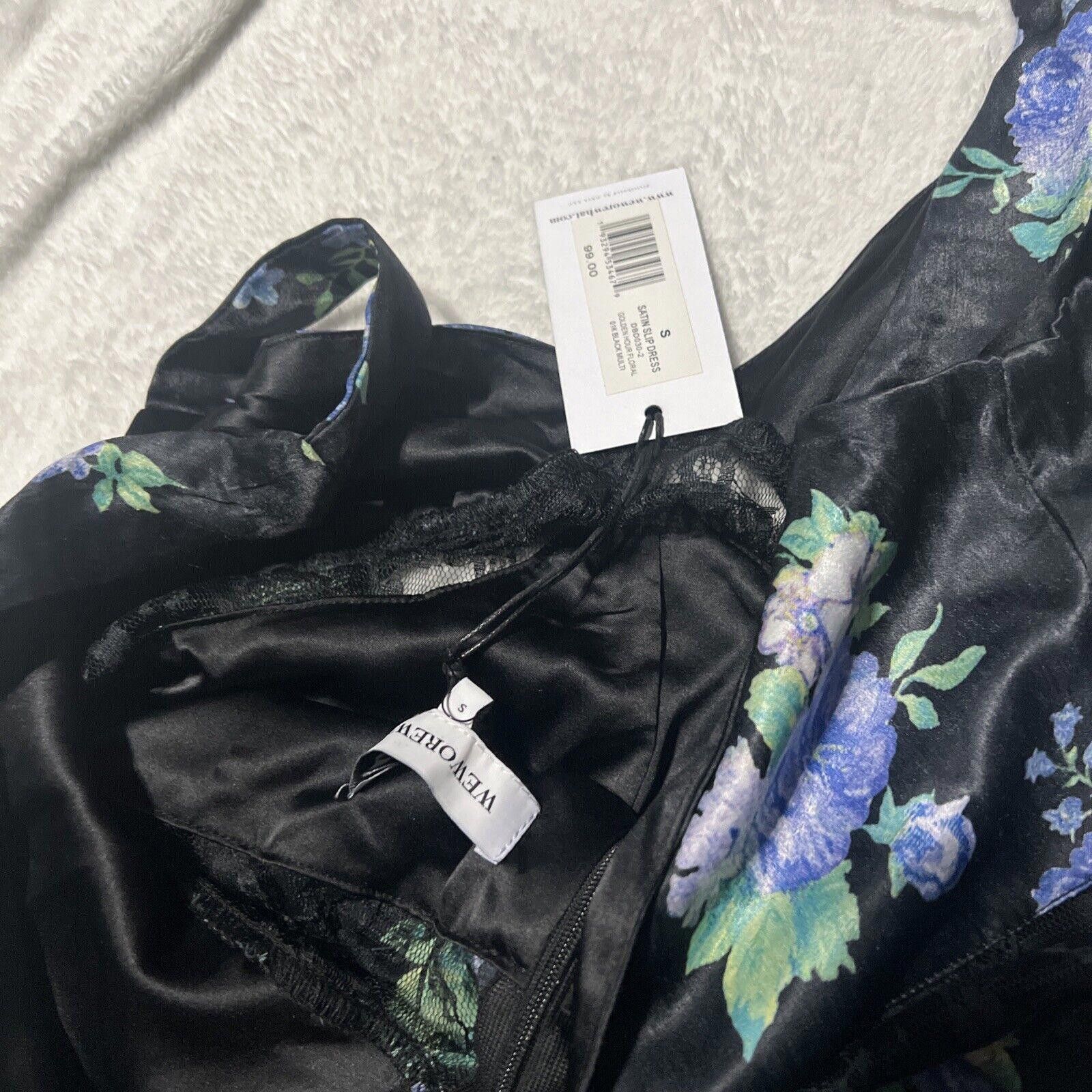 Designer S Weworewhat Satin Slip Floral Dress Blue Black Dolls Kill Size S / US 4 / IT 40 - 6 Thumbnail