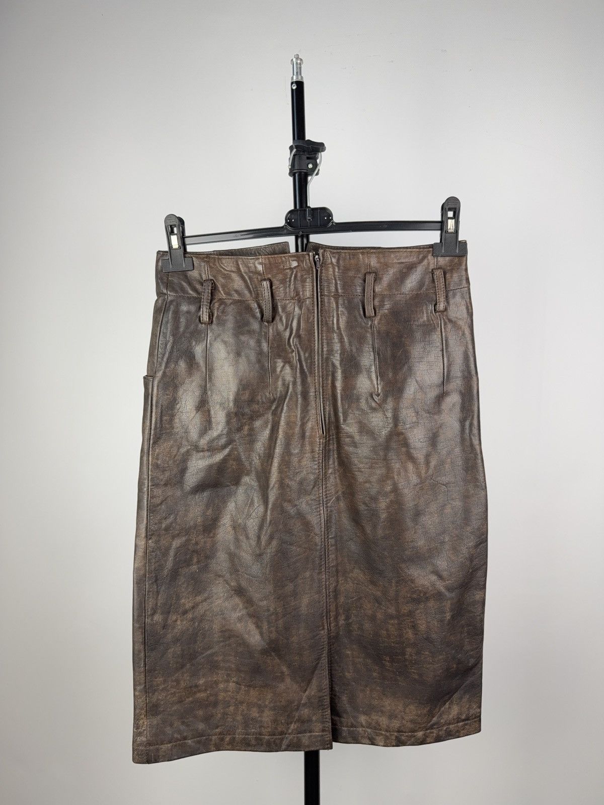 Leather Vintage 90s Retro Punk Rock Avant Garde Real Leather Skirt Size 28" / US 6 / IT 42 - 5 Thumbnail