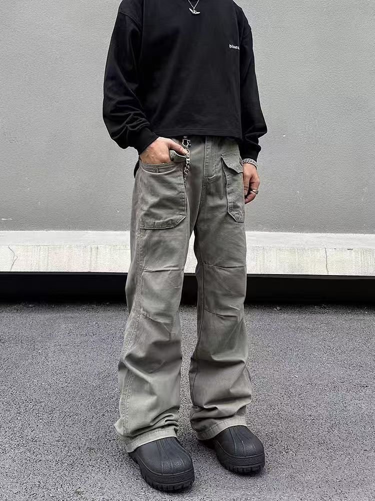 Japanese Brand × Vintage Gray Green Vintage Workwear Micro Flare Paratrooper Pants Size US 34 / EU 50 - 3 Thumbnail