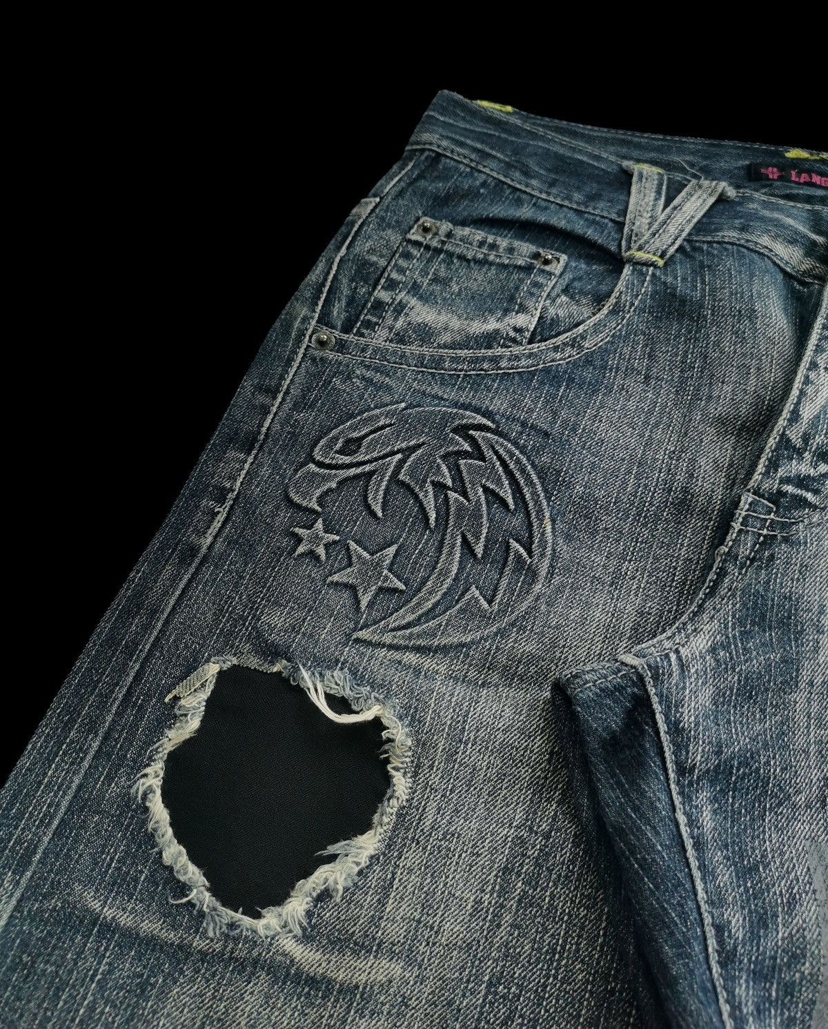Japanese Brand Lang Rock Print Denim Jeans Size US 30 / EU 46 - 7 Thumbnail