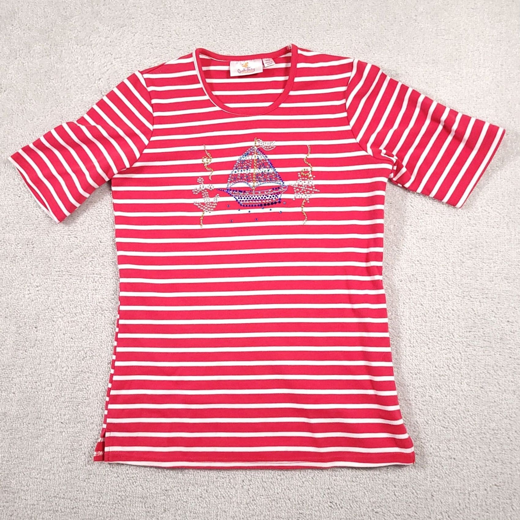 Quacker Factory Quacker Factory Shirt Womens 2XS Short Sleeve Women XXS Striped Red White Anchor Sailboat Size XXS / US 00 / IT 34 - 2 Thumbnail