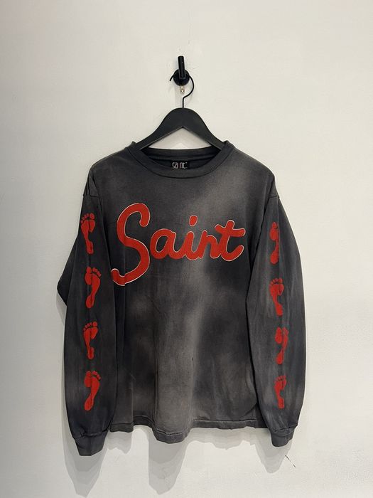 新品 SAINT Mxxxxxx FOOT PRINT LS TEE BLACK+storksnapshots.com