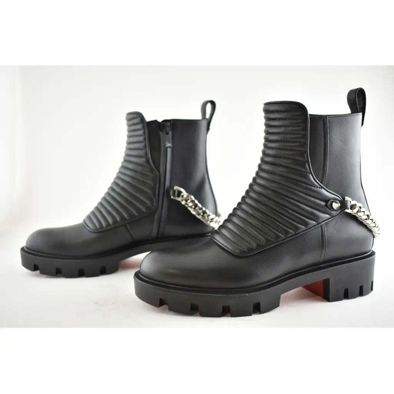 Christian Louboutin Christian Louboutin Maddic Max Flat Calf Black Chain Combat Size US 8.5 / IT 38.5 - 8 Thumbnail