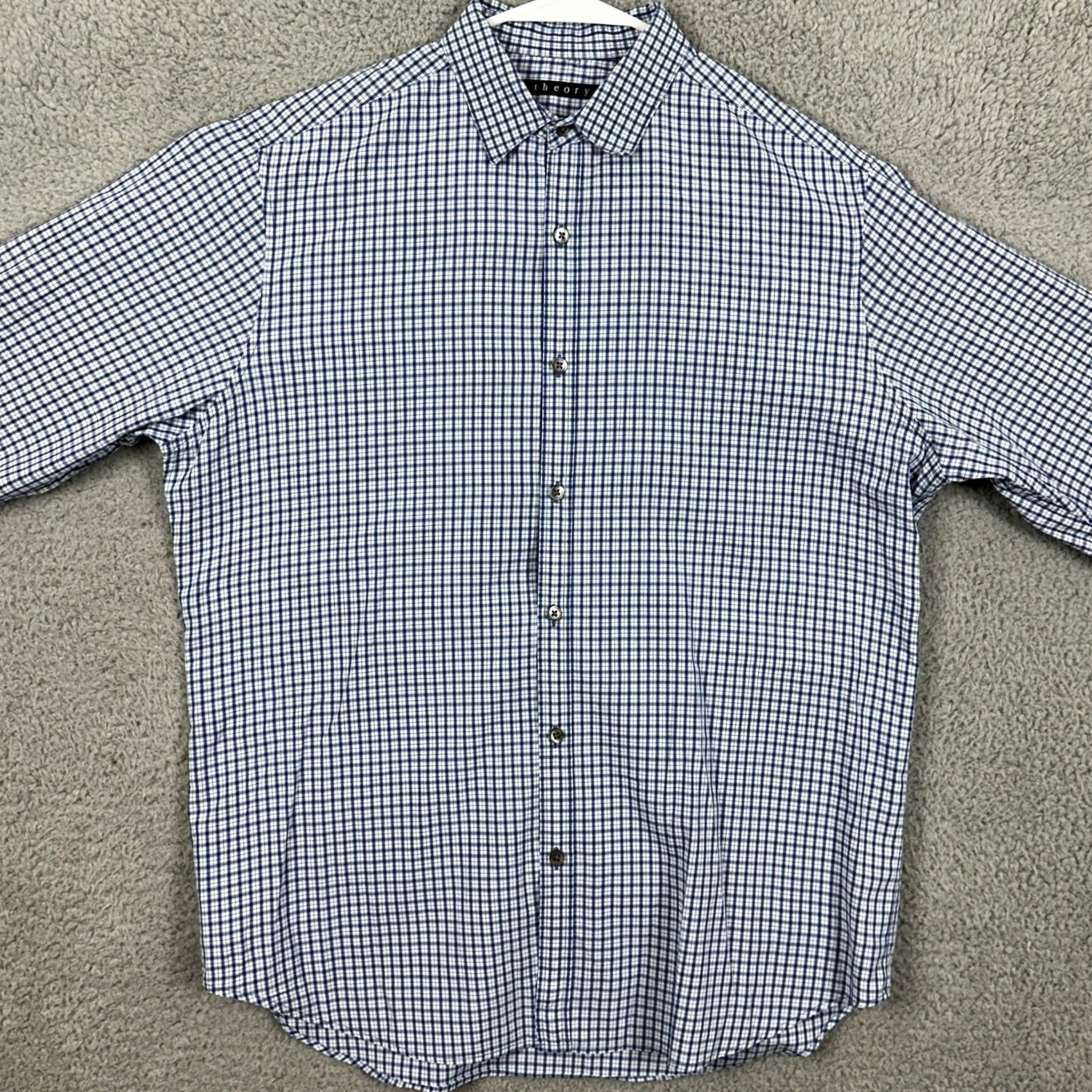 Theory The Theory Shirt Button Up Mens Large Blue Plaid Long Sleeve Casual 100% Cotton Size US L / EU 52-54 / 3 - 3 Thumbnail