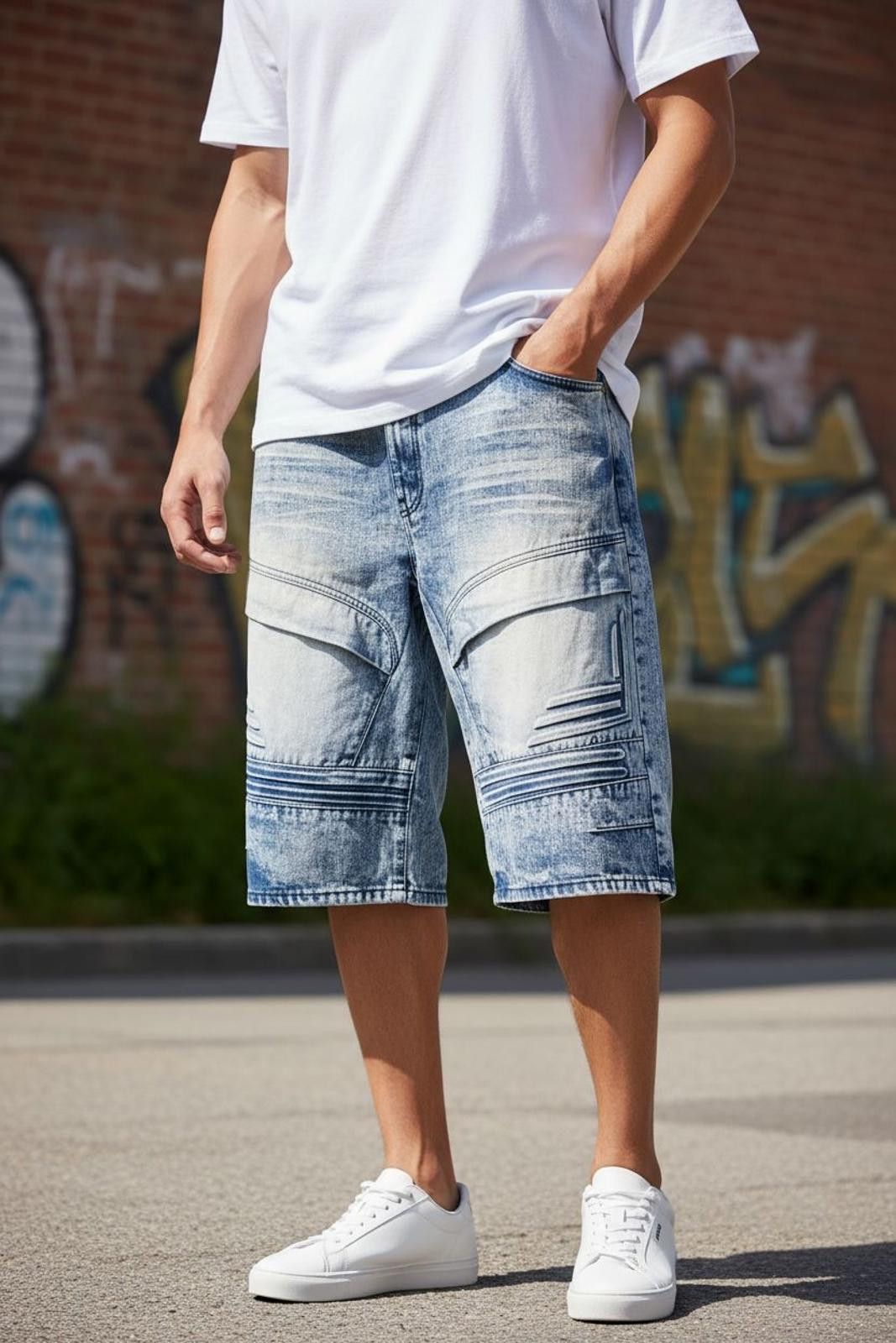 Other Stitches & Rivets Men's Denim Blue Acid Wash Shorts Size US 32 / EU 48 - 2 Thumbnail