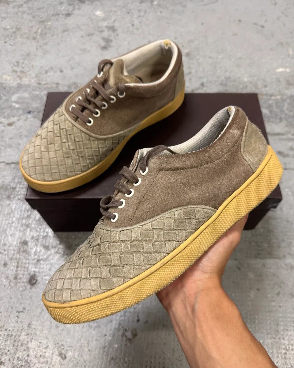 Bottega Veneta Bottega Veneta Intrecciato Woven Suede Beige Leather Low Sneakers Size US 7 / EU 40 - 1 Thumbnail
