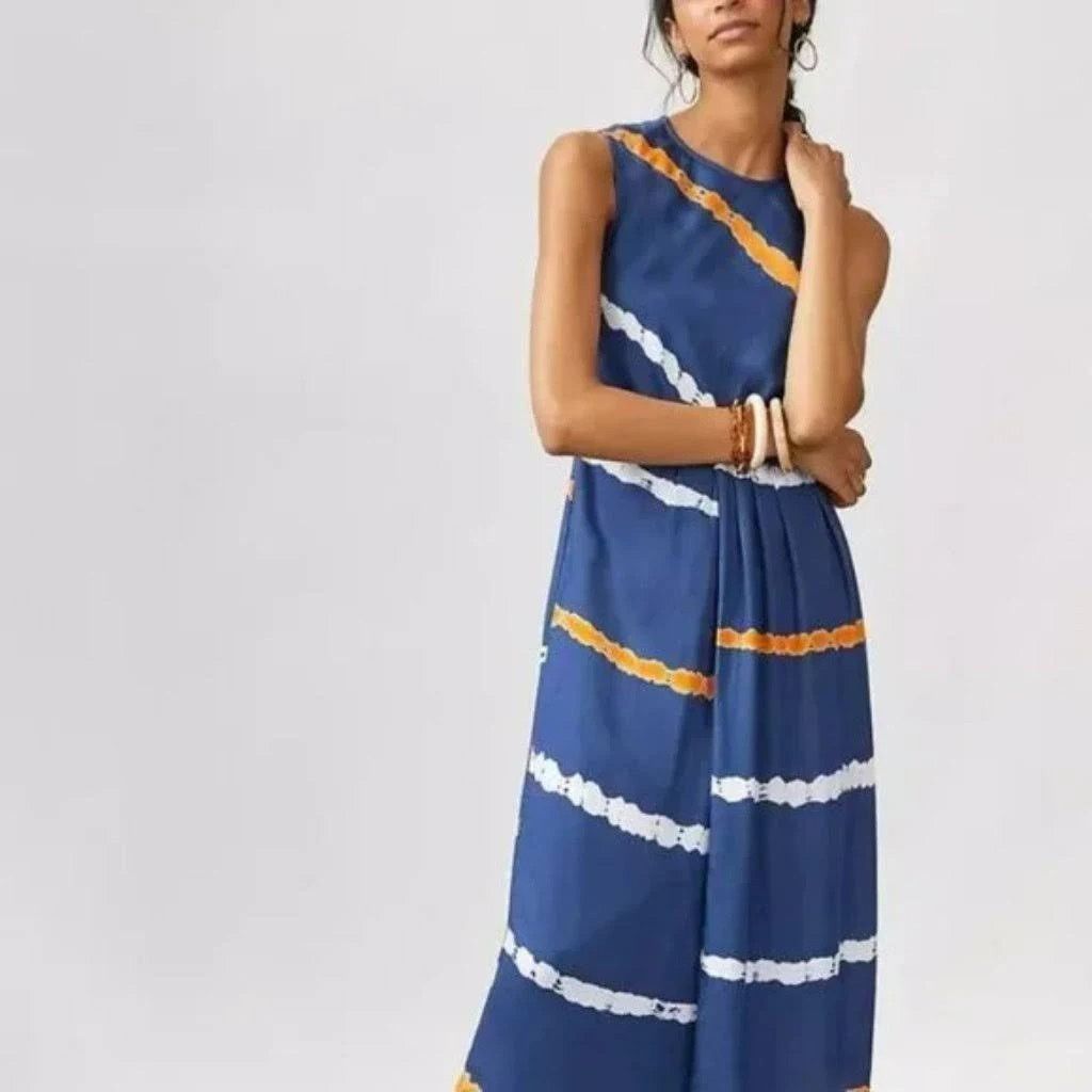 Anthropologie Atsu Anthropologie Ocean Blue Tie Dye Faux Wrap Midi Dress Size M / US 6-8 / IT 42-44 - 1 Thumbnail