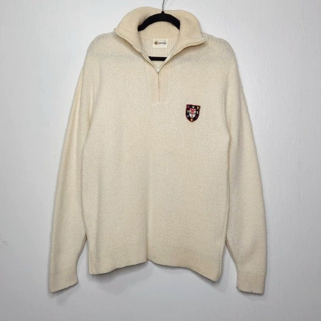Jockey VINTAGE Jockey Sweater Knit VTG Rare Logo Crest Shirt Unisex Adults Large Cream 60s 70s Pullover Colgate? Size US L / EU 52-54 / 3 - 4 Thumbnail