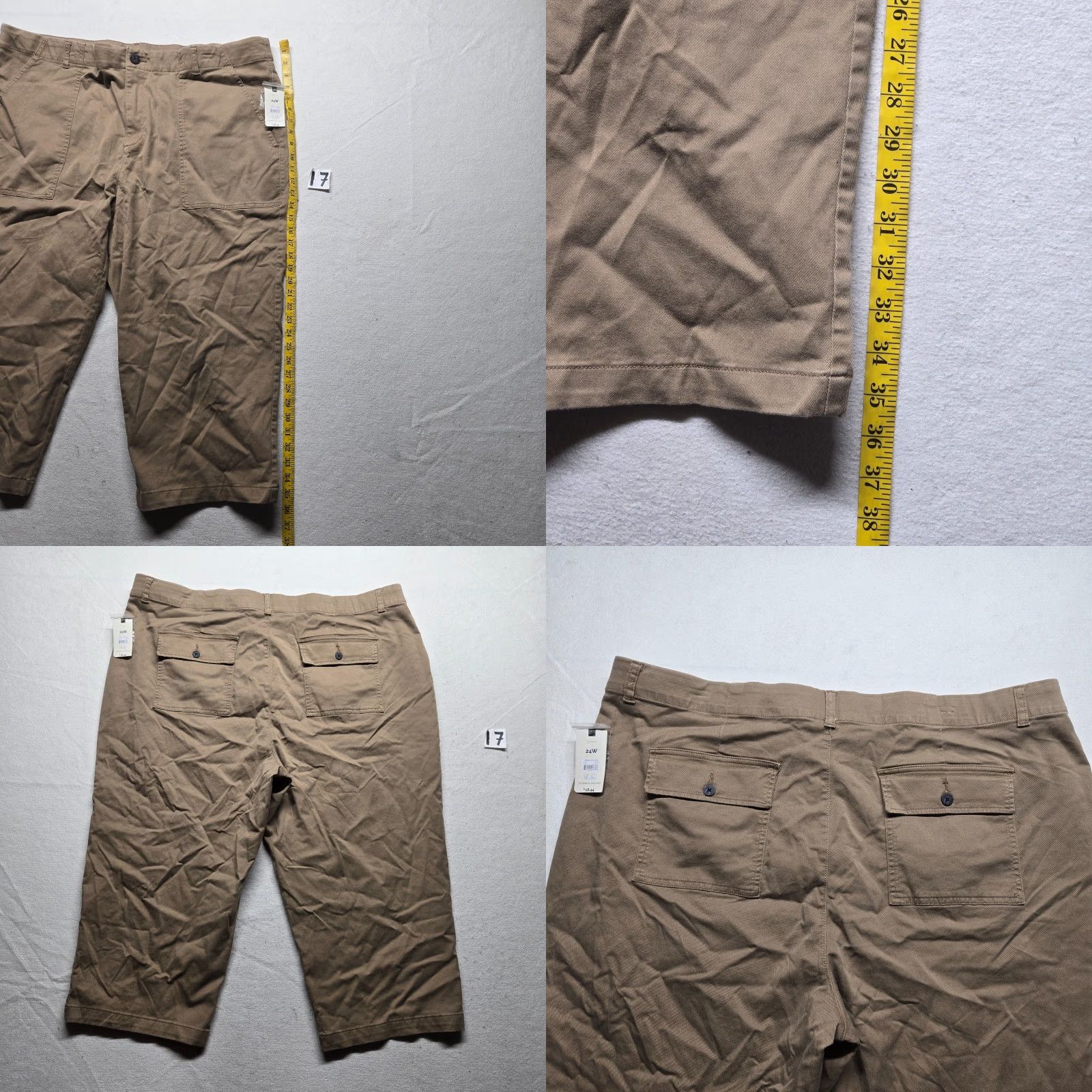Vintage Terra & Sky Pants Capri Adult Women 24W Beige Cotton Spandex Skinny 22.5in Pockets High Rise 3" Raw Edge Capris Ladies Size 42" / US 20 - 8 Thumbnail