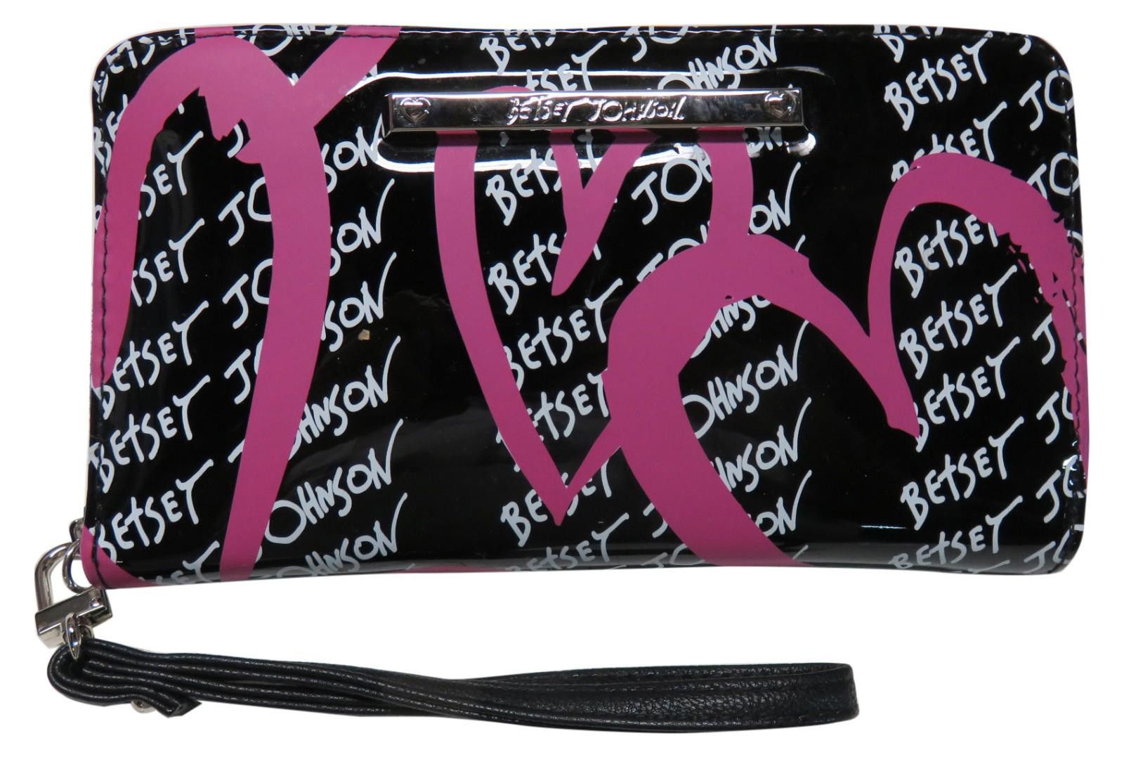 Designer Betsey Johnson Zip Around Wristlet Wallet Black Pink Hearts Size ONE SIZE - 1 Thumbnail