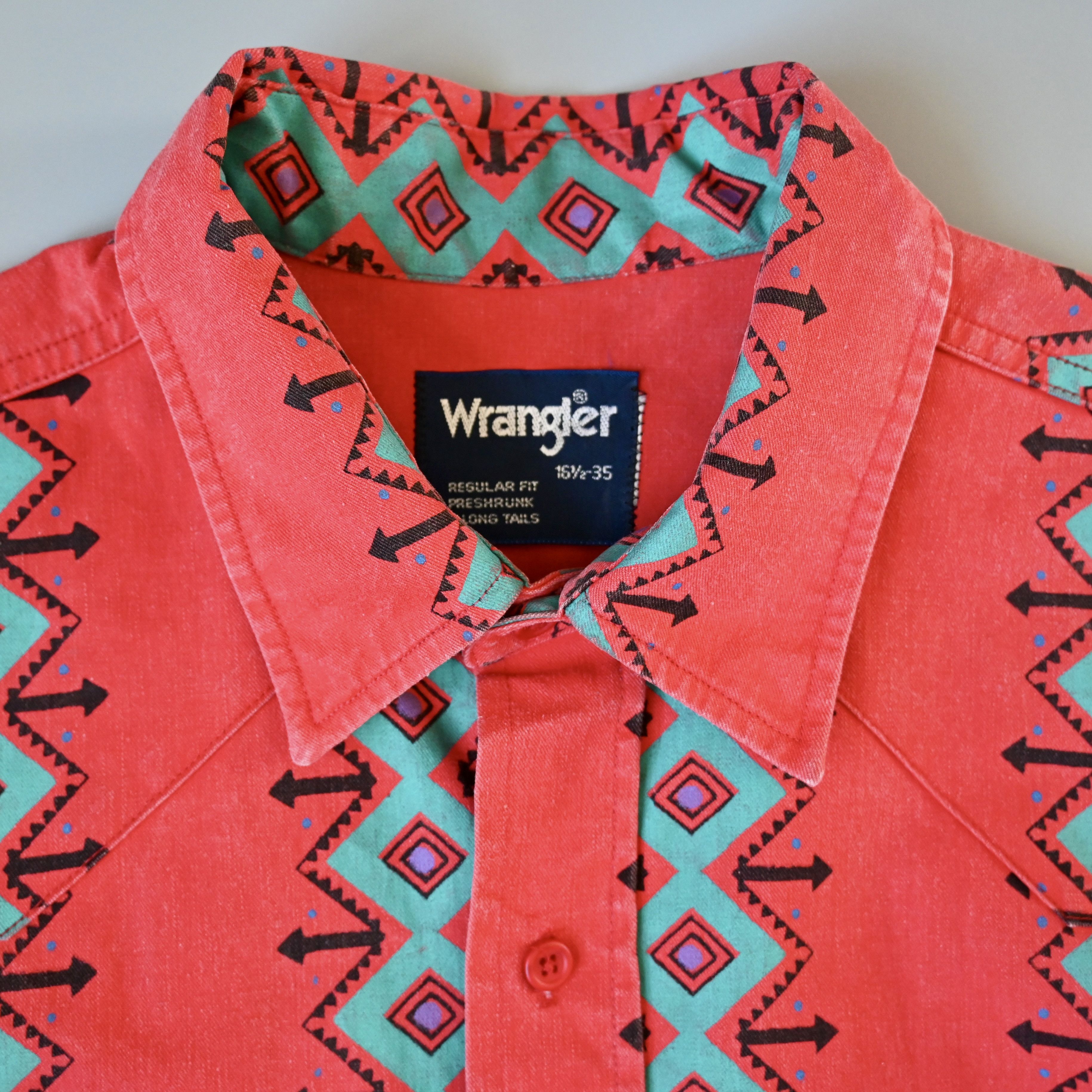 Vintage VTG Wrangler brushpopper shirt Aztec Navajo poppy red 16.5 Size US L / EU 52-54 / 3 - 7 Thumbnail
