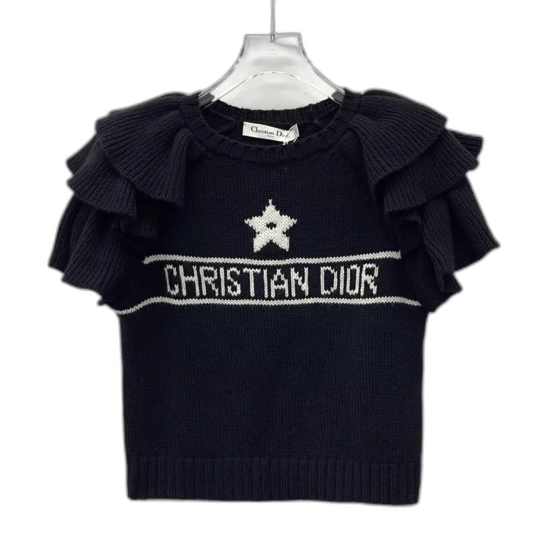 Dior Christian Dior Black Frilled Knit Top Size XS / US 0-2 / IT 36-38 - 1 Thumbnail