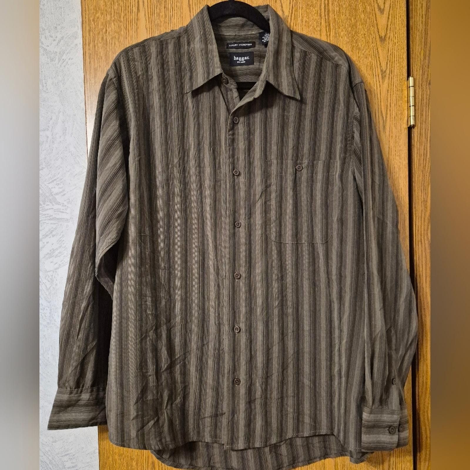 Haggar Haggar Luxury Microfiber Olive Striped Shirt Large Size US L / EU 52-54 / 3 - 1 Thumbnail