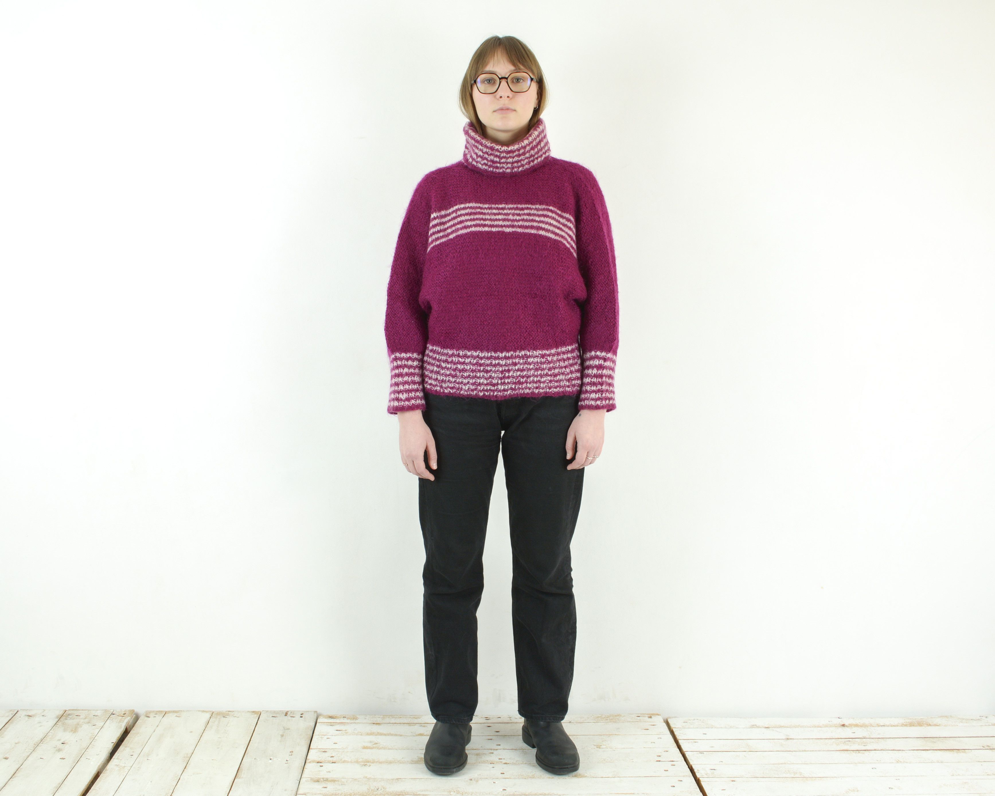 Handmade Handmade Wool Sweater Pullover Jumper Knitted Turtle Neck Size M / US 6-8 / IT 42-44 - 3 Thumbnail