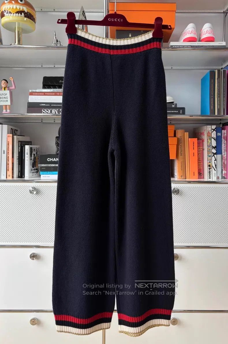 Gucci Gucci Size S Dark blue wool knitted casual wide-leg pants Size 42" / US 20 - 1 Thumbnail
