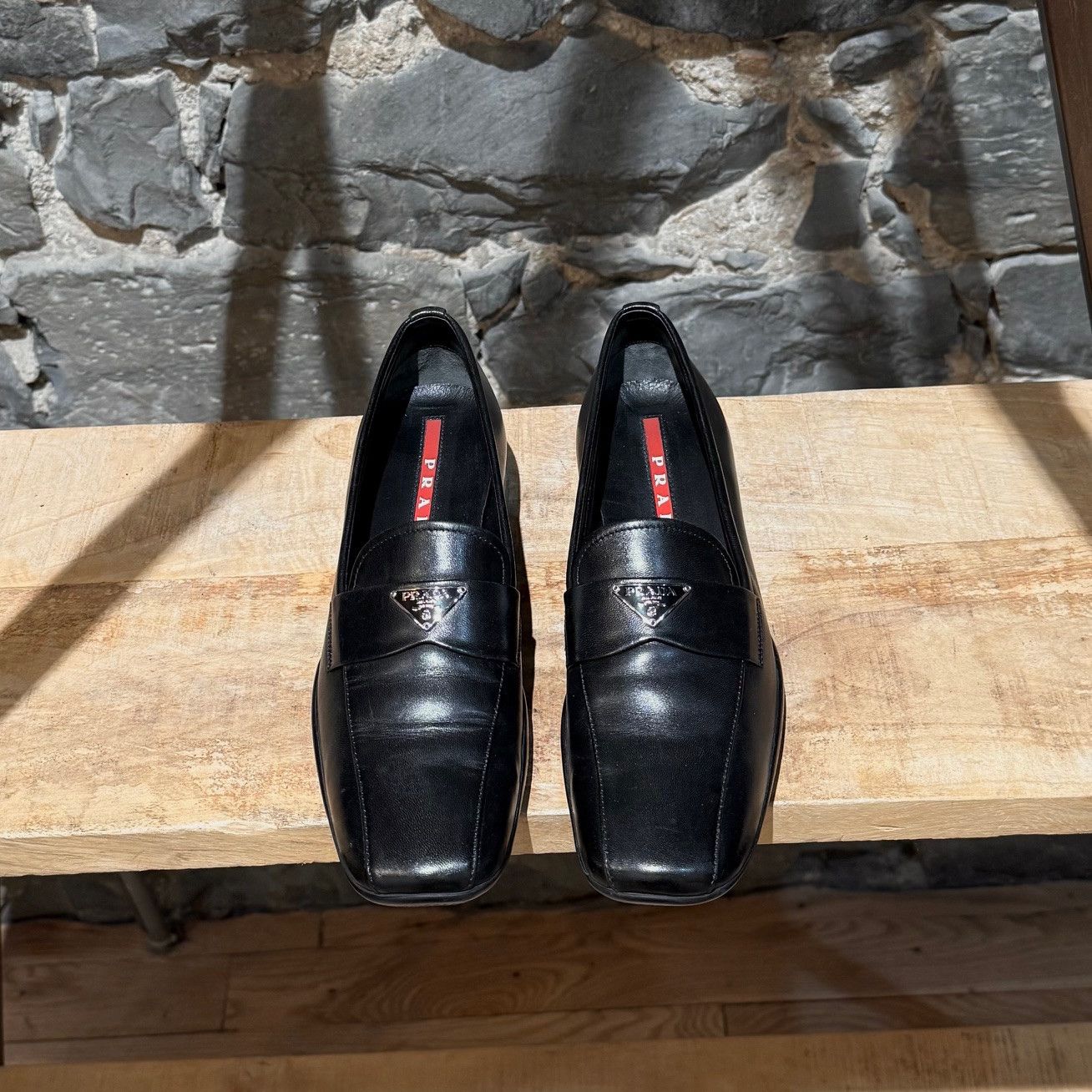Prada Prada Linea Rossa Black Leather Triangle Emblem Loafers Size US 8 / IT 38 - 3 Thumbnail